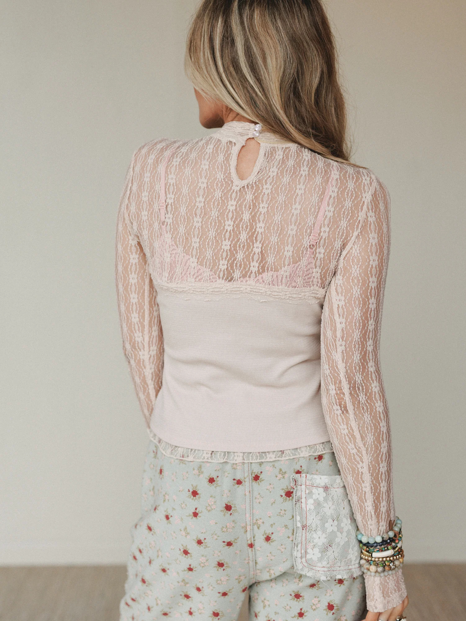 Soft Escape Lace Detail Top - Blush - Image 4