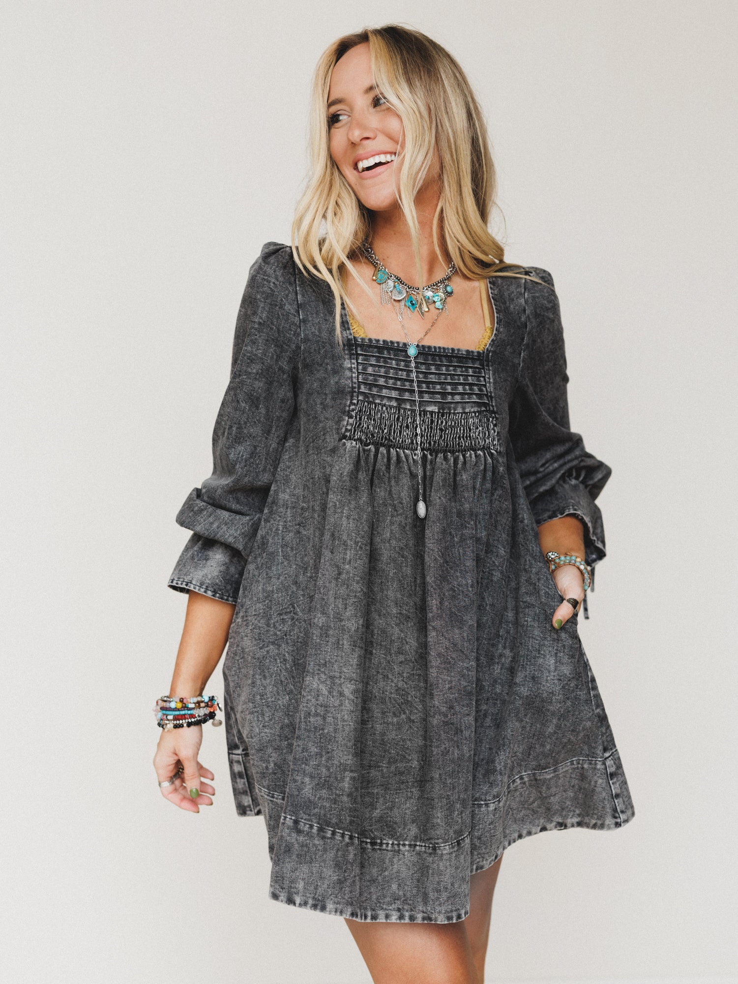 Soft Grove Babydoll Dress - Black - Image 3