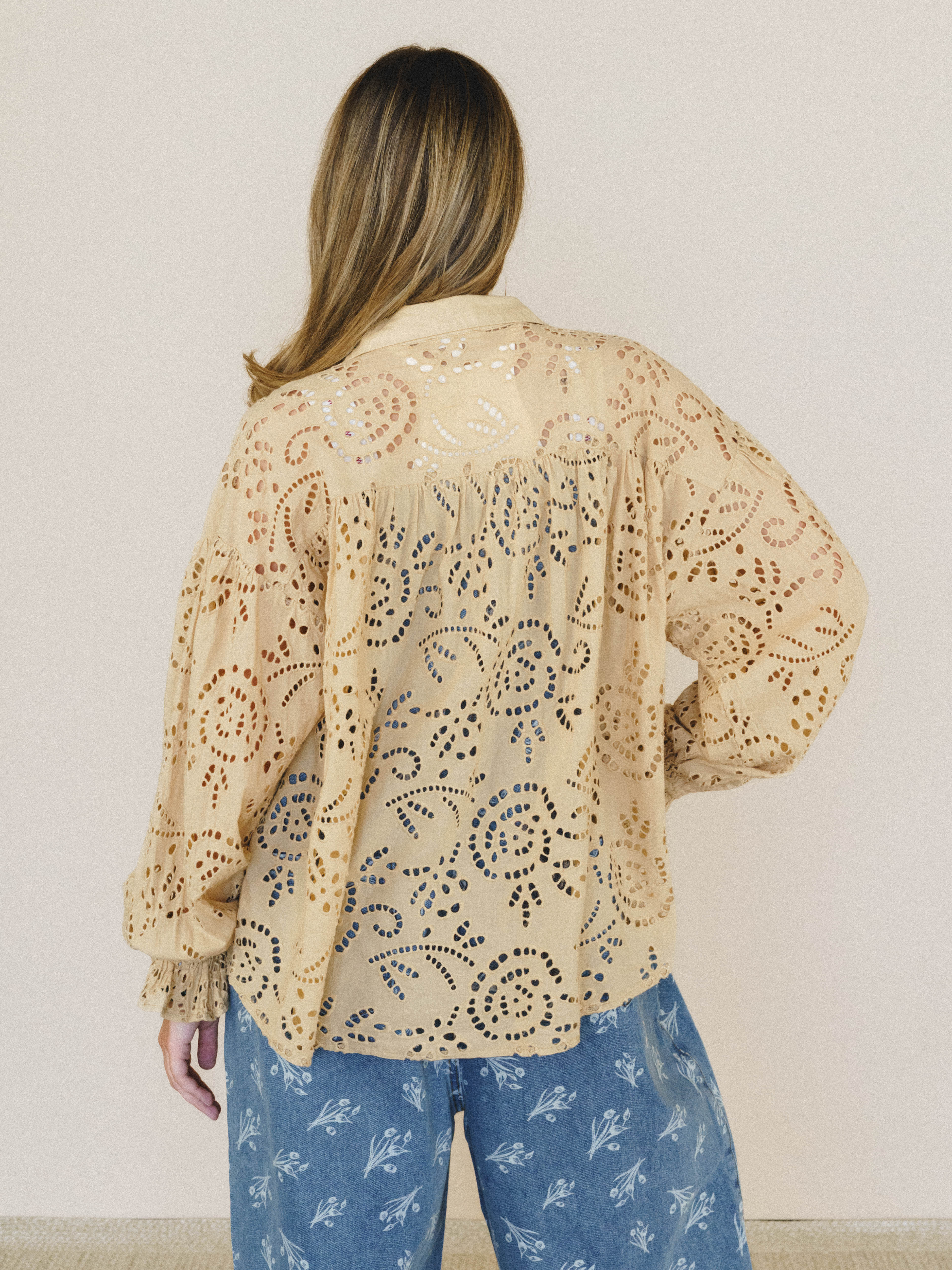 Soft Light Eyelet Blouse - Almond - Image 2