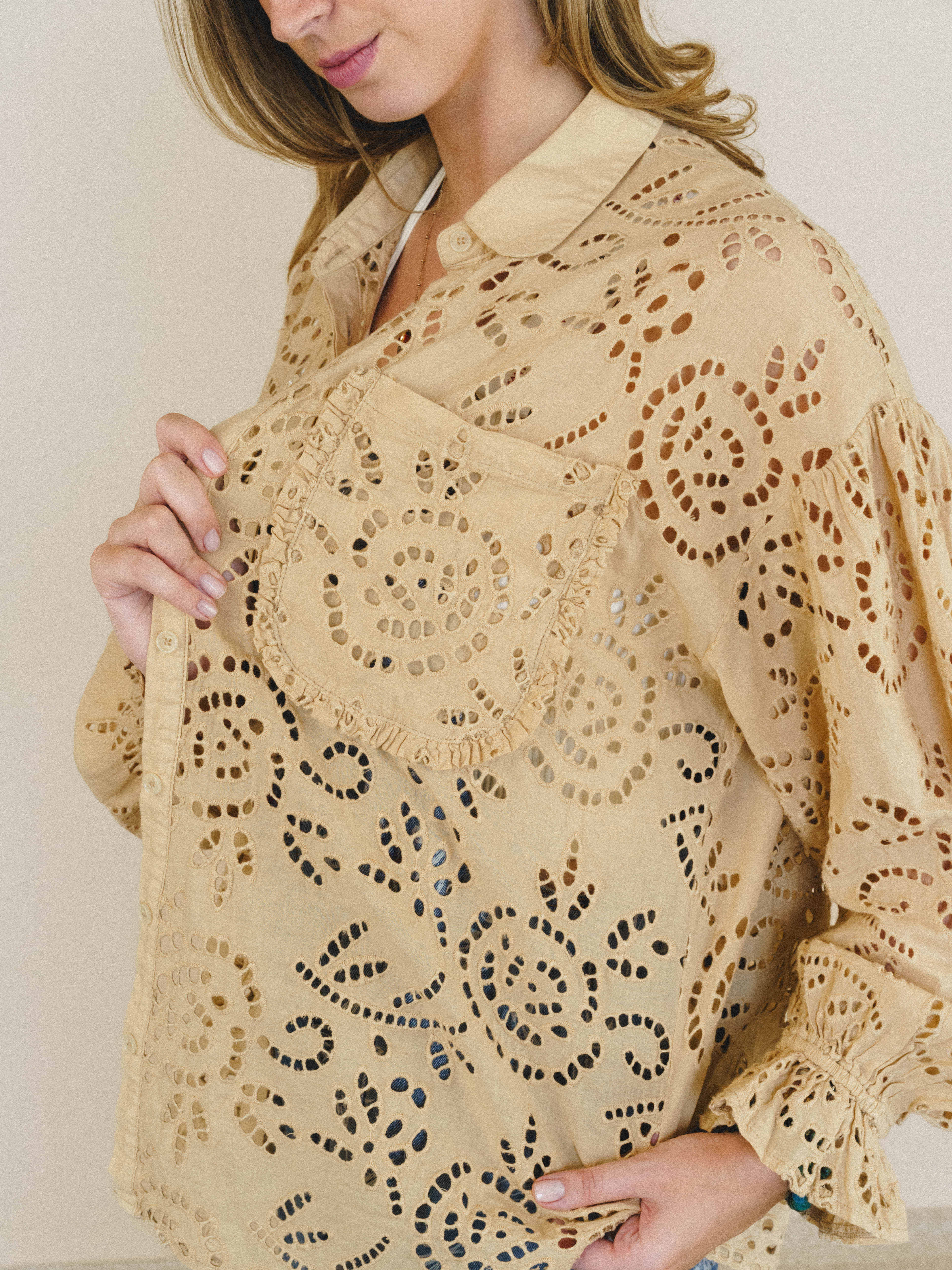 Soft Light Eyelet Blouse - Almond - Image 4