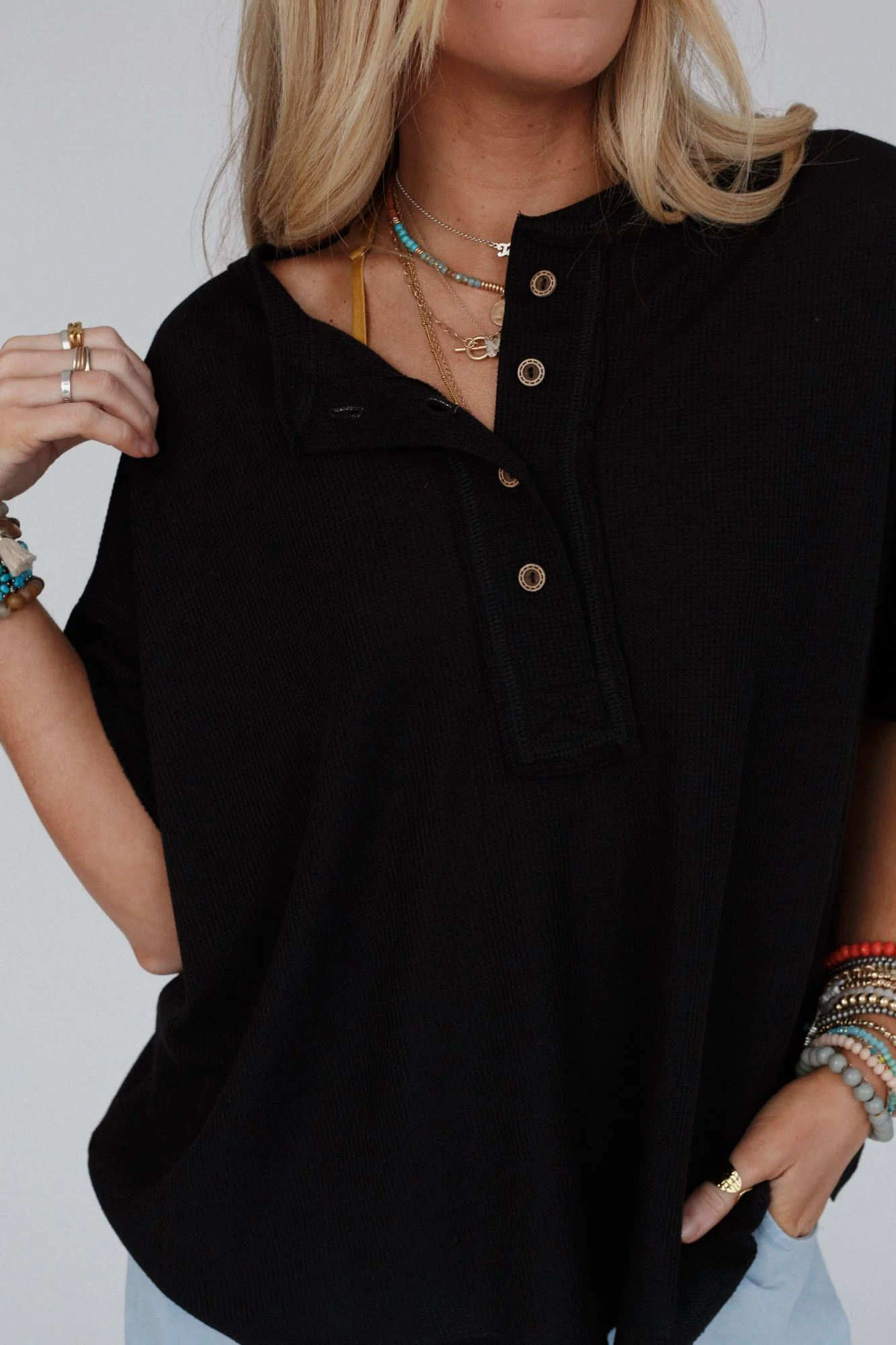 The Nest Soft Plume Henley Top - Black - Image 5