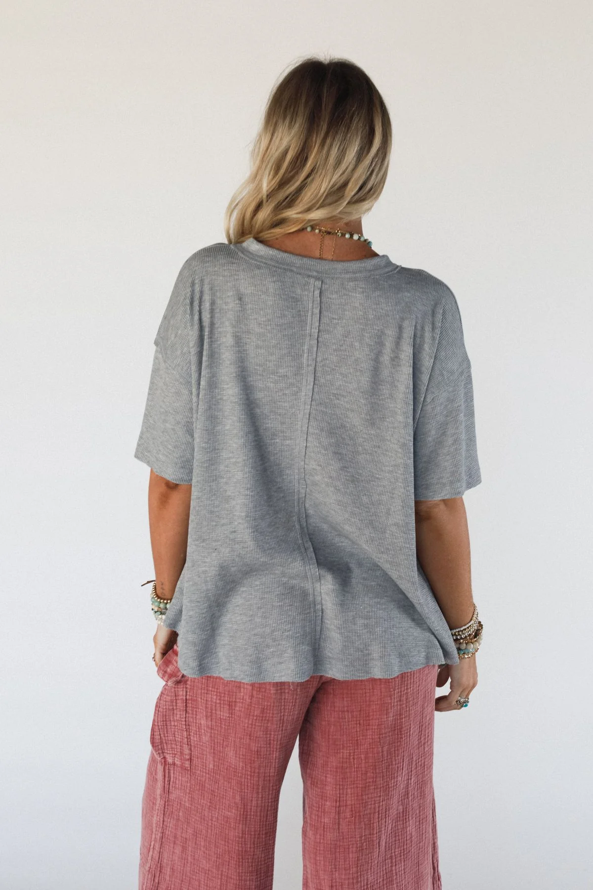 The Nest Soft Plume Henley Top - Heather Grey - Image 2