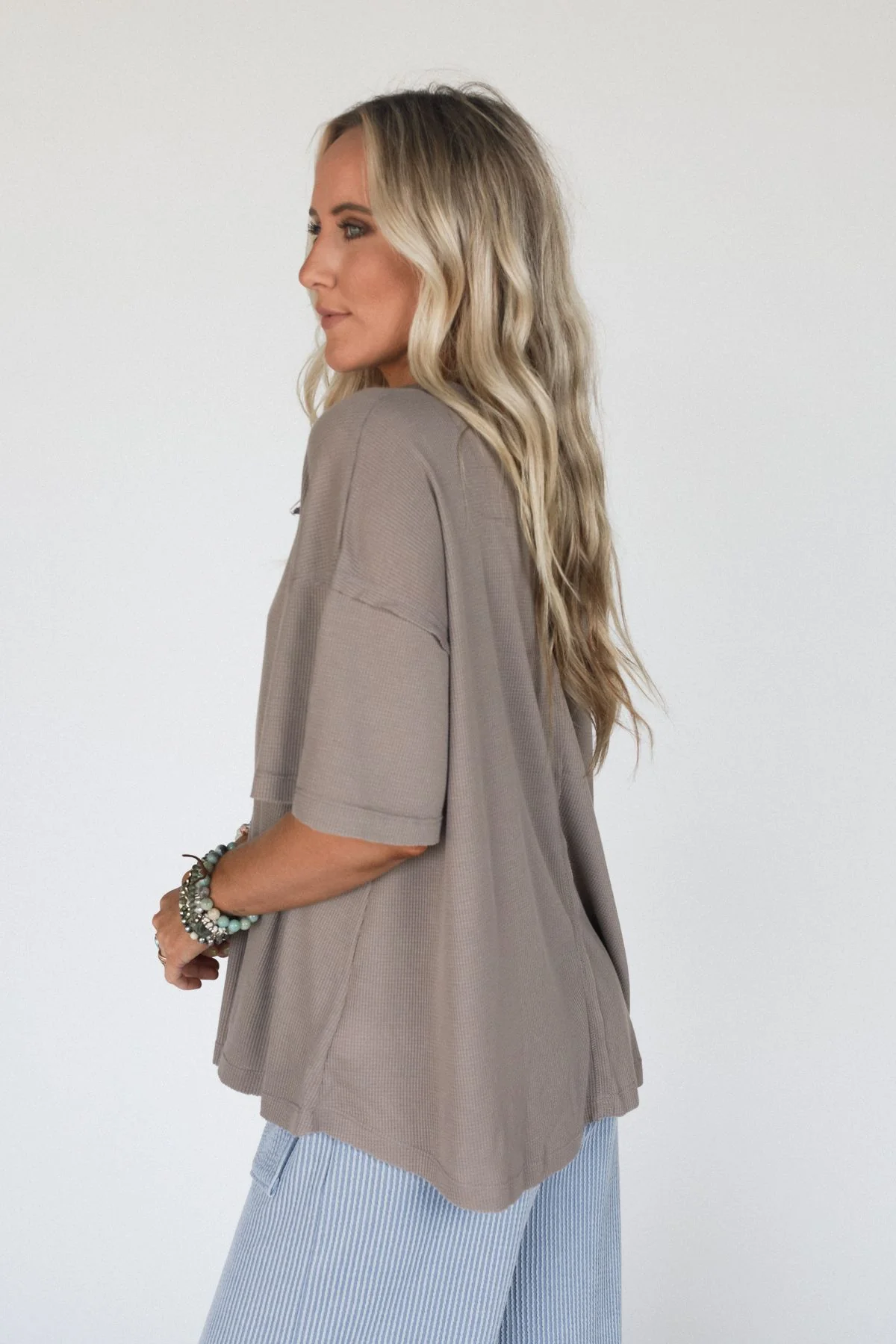 The Nest Soft Plume Henley Top - Mocha - Image 3