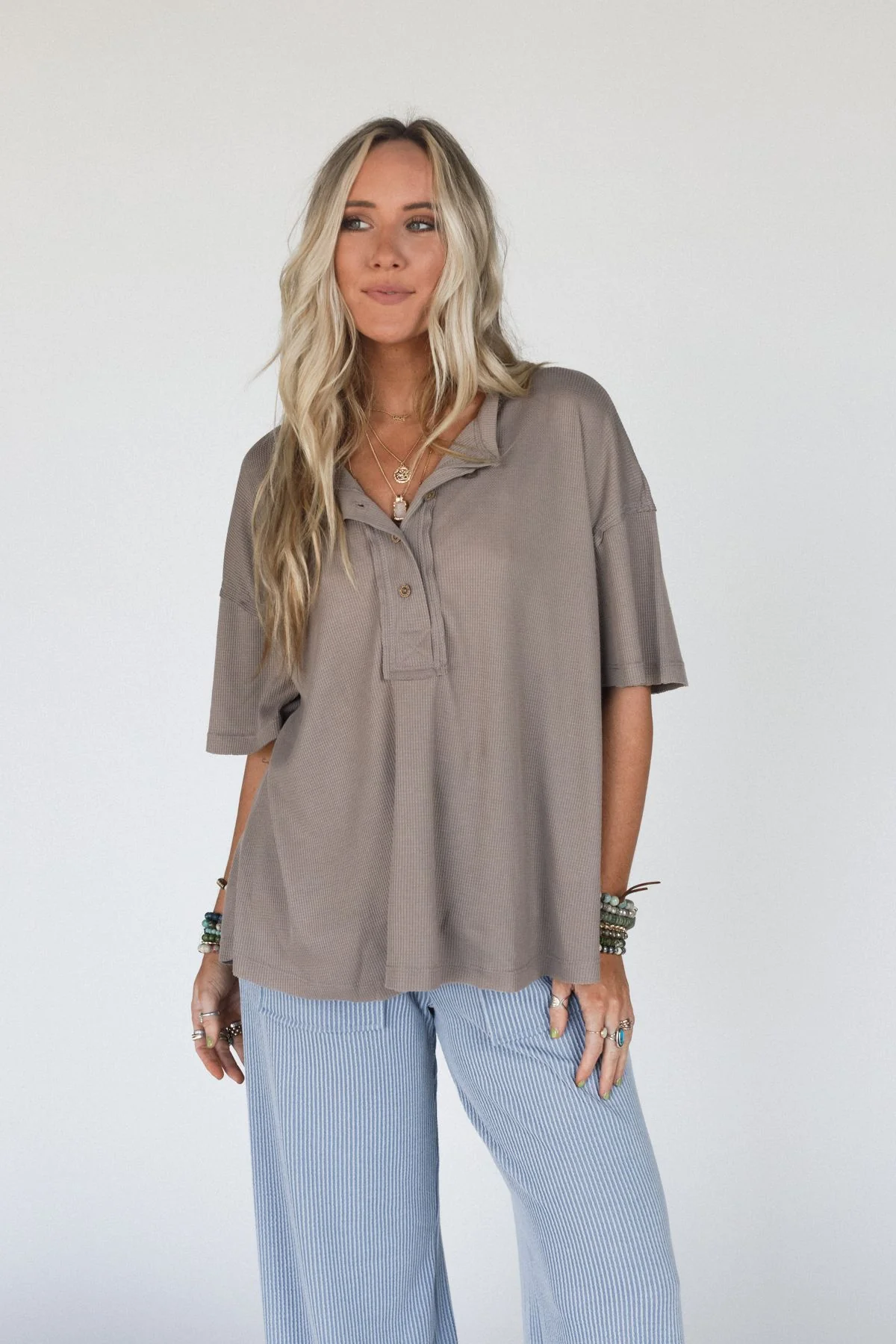 The Nest Soft Plume Henley Top - Mocha - Pre Order