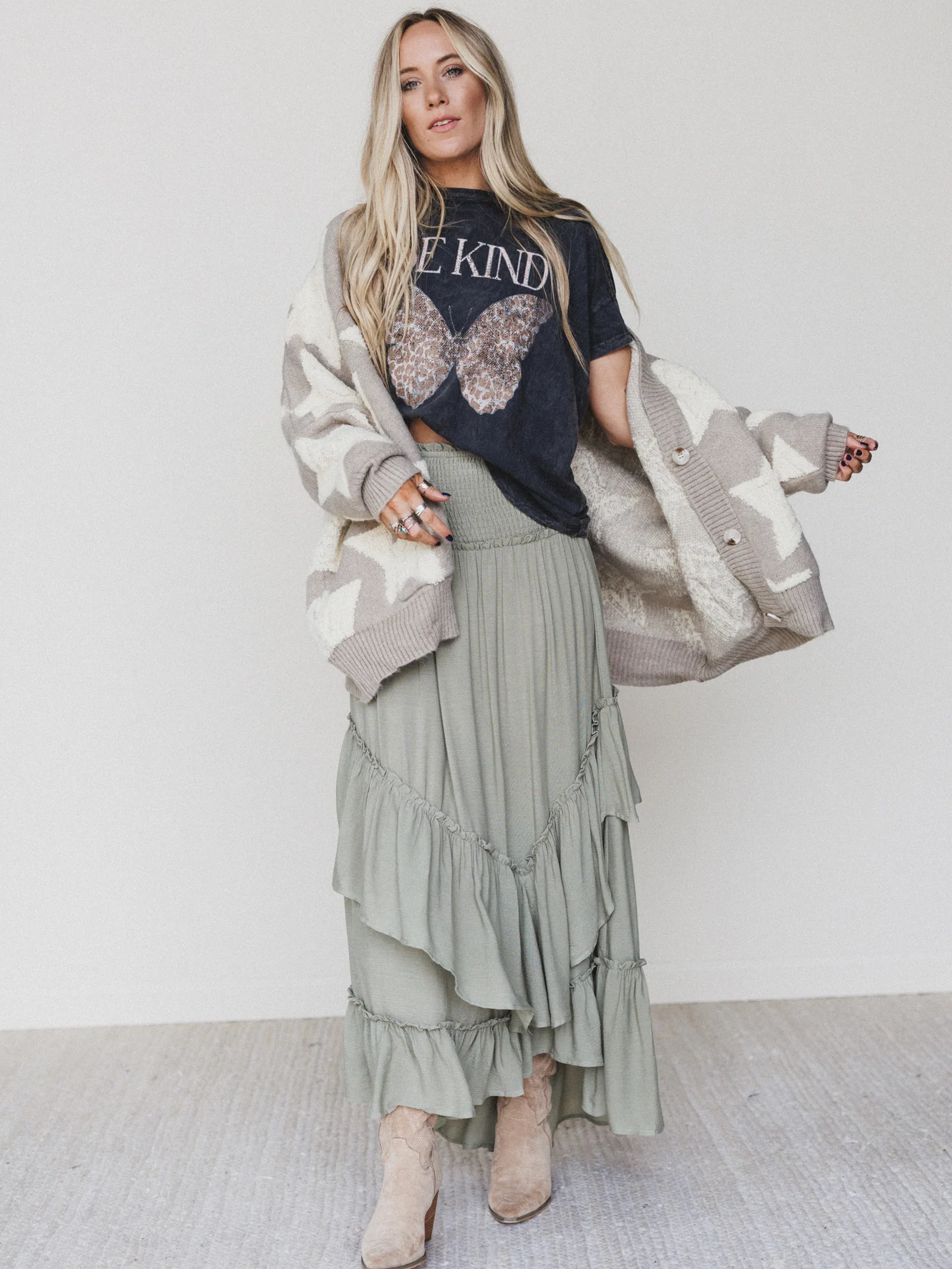 Washed Ashore Ruffled Maxi Skirt - Olive - Image 6