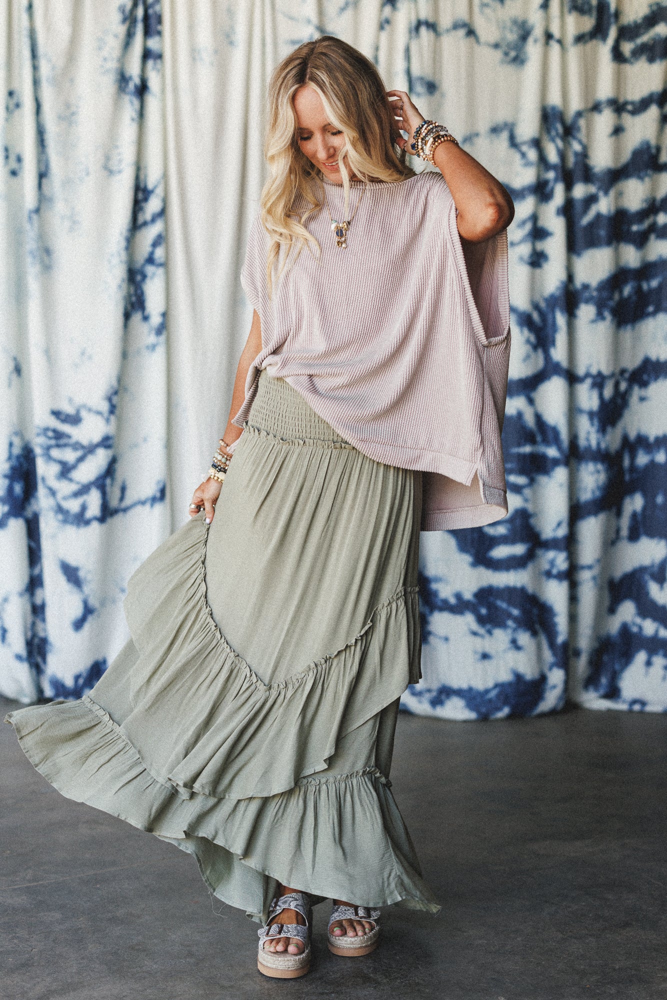Washed Ashore Ruffled Maxi Skirt - Olive - Image 8