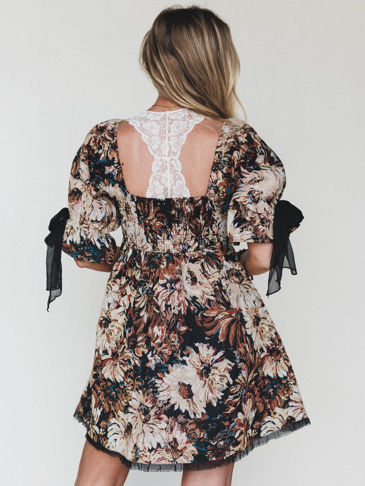 Softly Falling Floral Dress - Black - Image 4