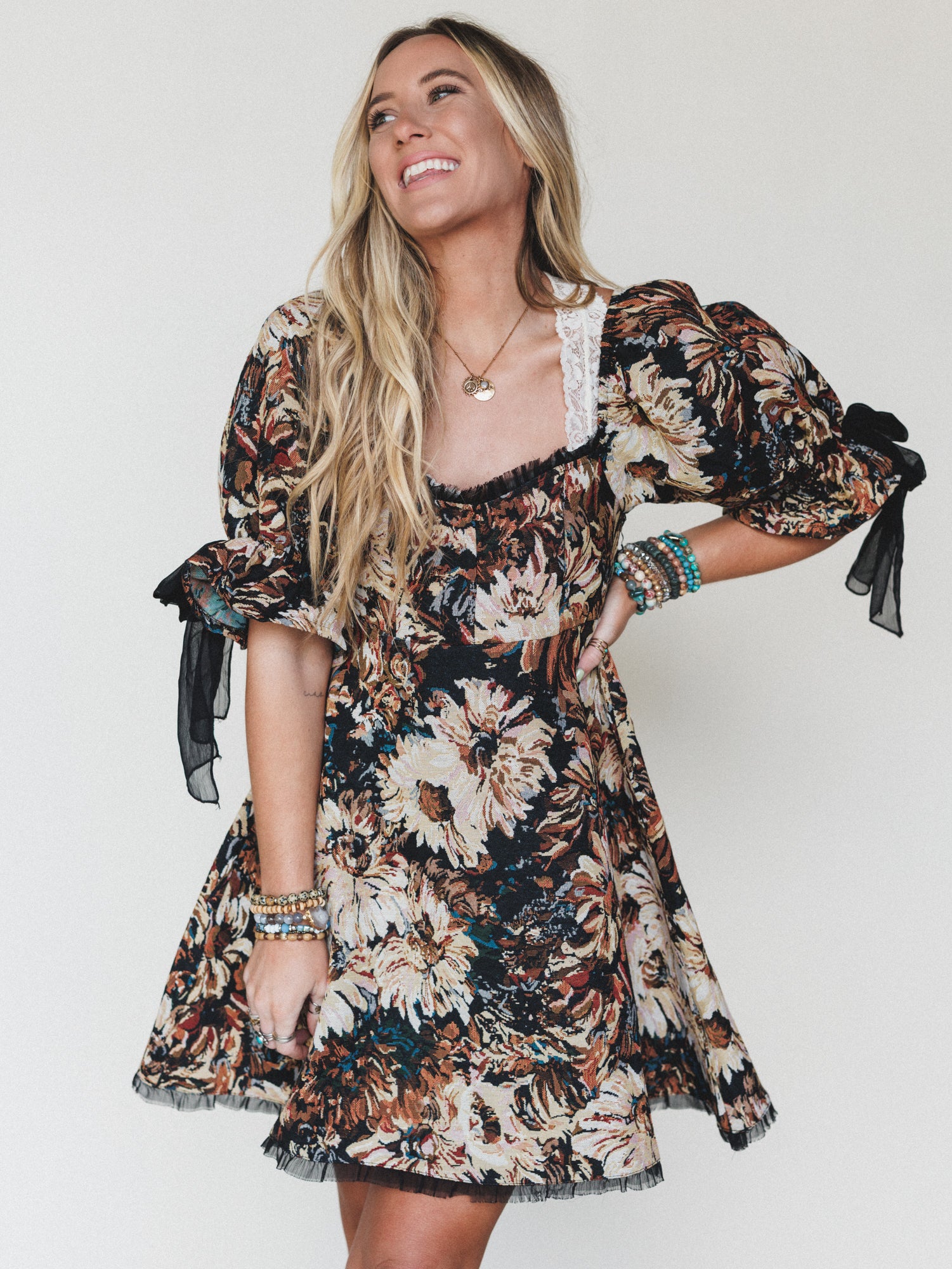 Softly Falling Floral Dress - Black - Image 6