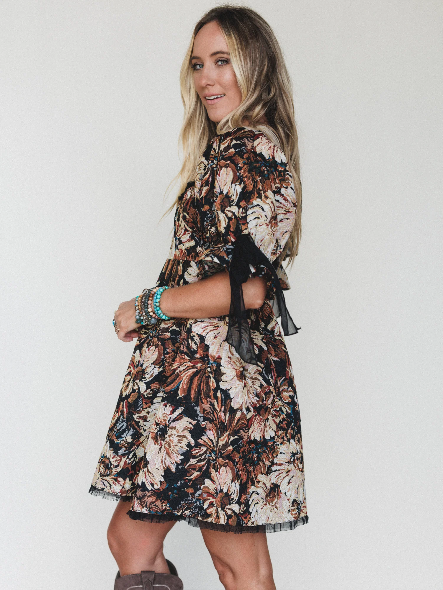 Softly Falling Floral Dress - Black - Image 8