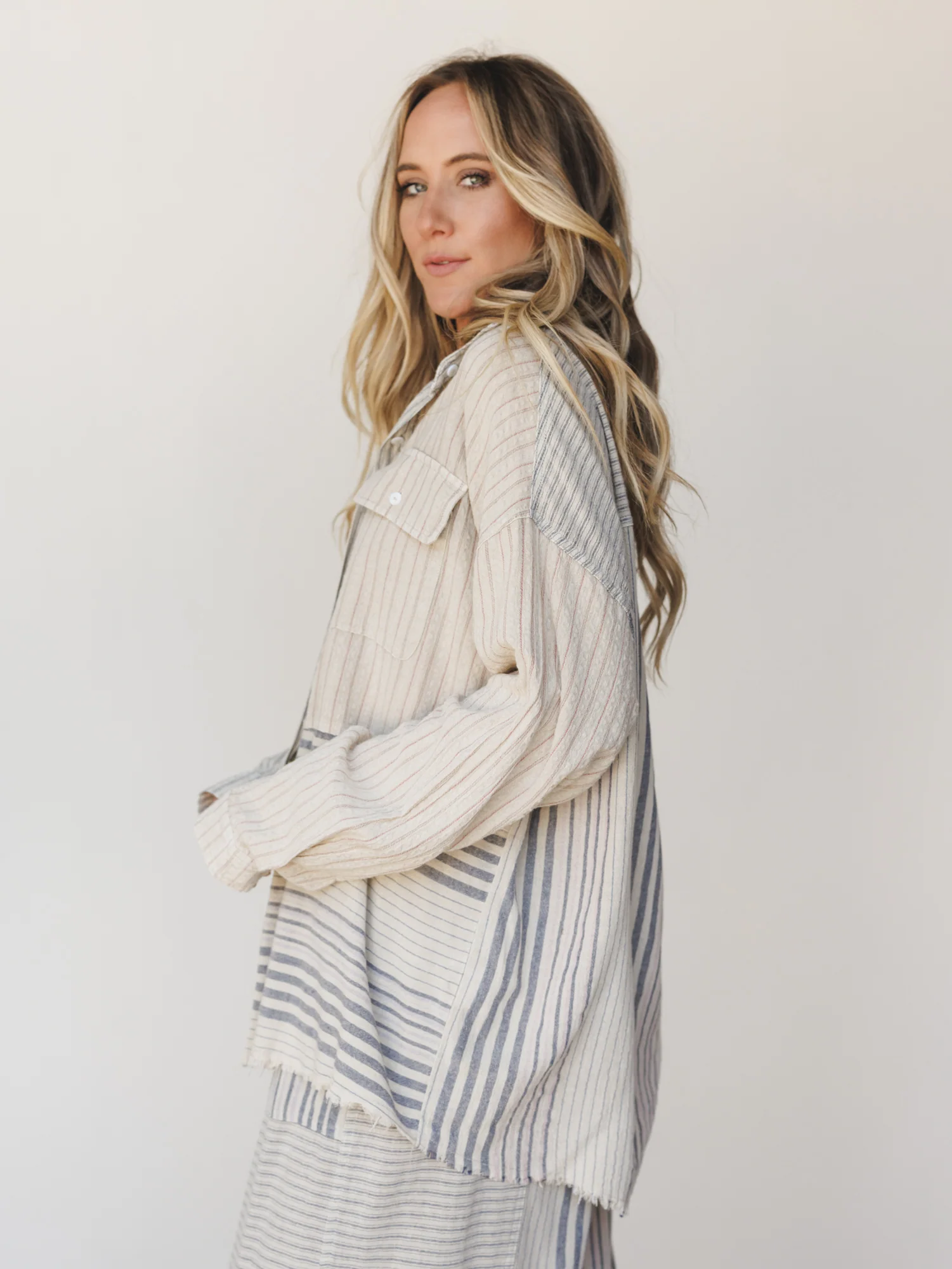 Solana Stripe Button Down Top - Faded Sage - Image 3