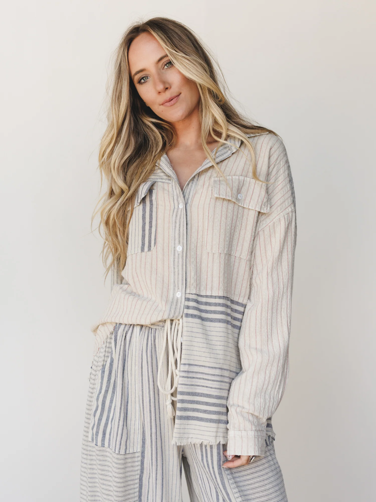 Solana Stripe Button Down Top - Faded Sage - Image 4