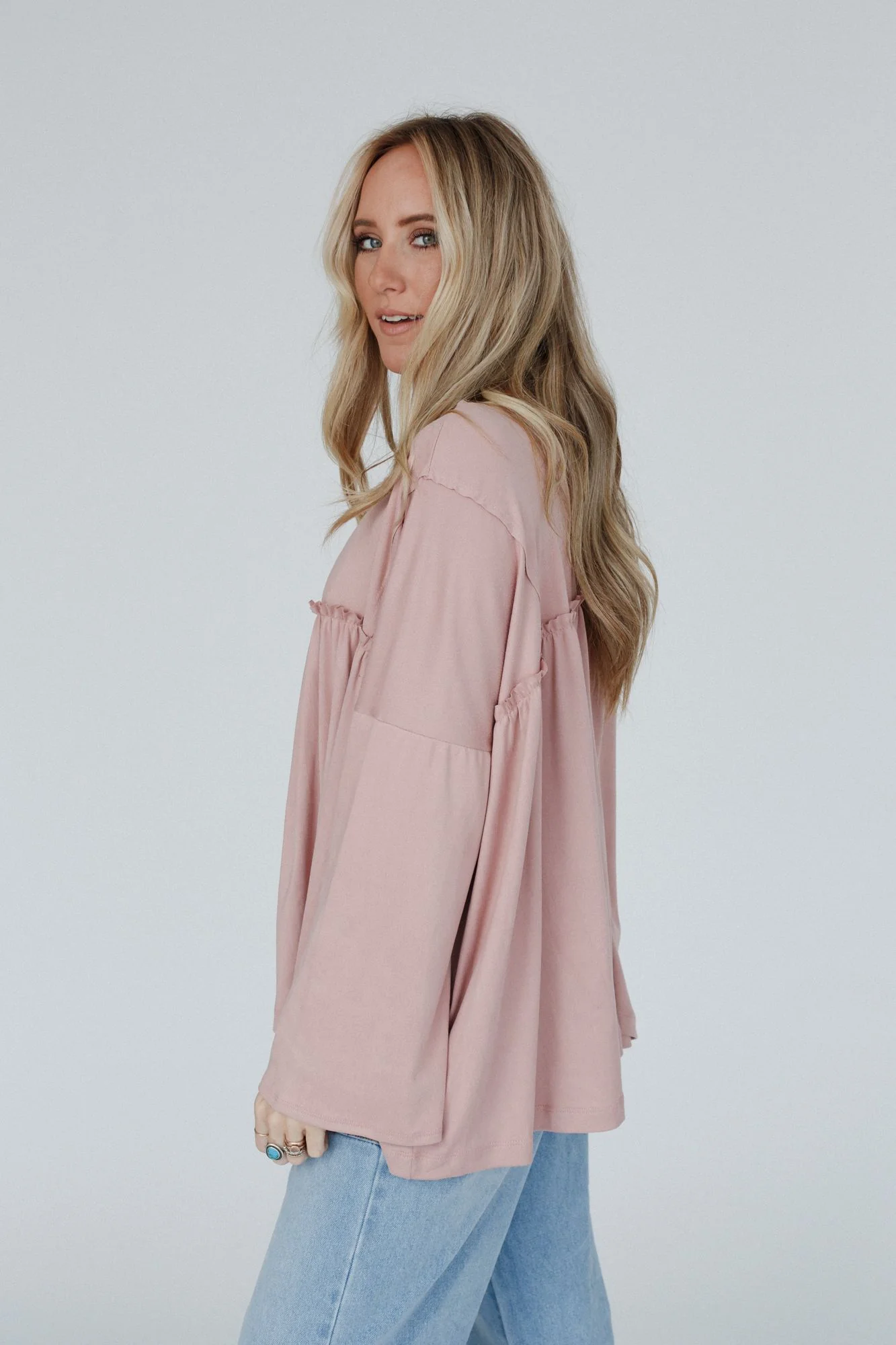 The Nest Solid Serenity Long Sleeve Babydoll Top - Mauve Dusty - Image 3