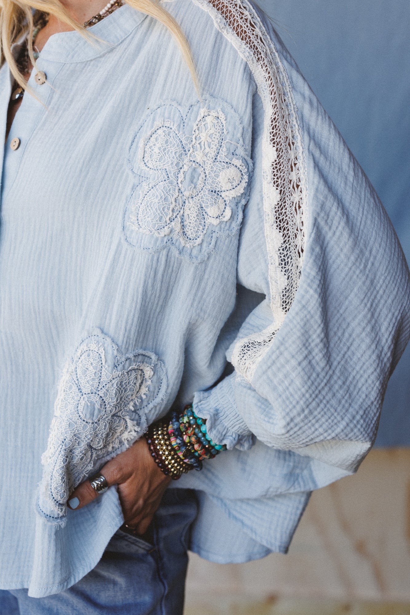 Soul Stir Crochet Trim Top - Blue - Image 2