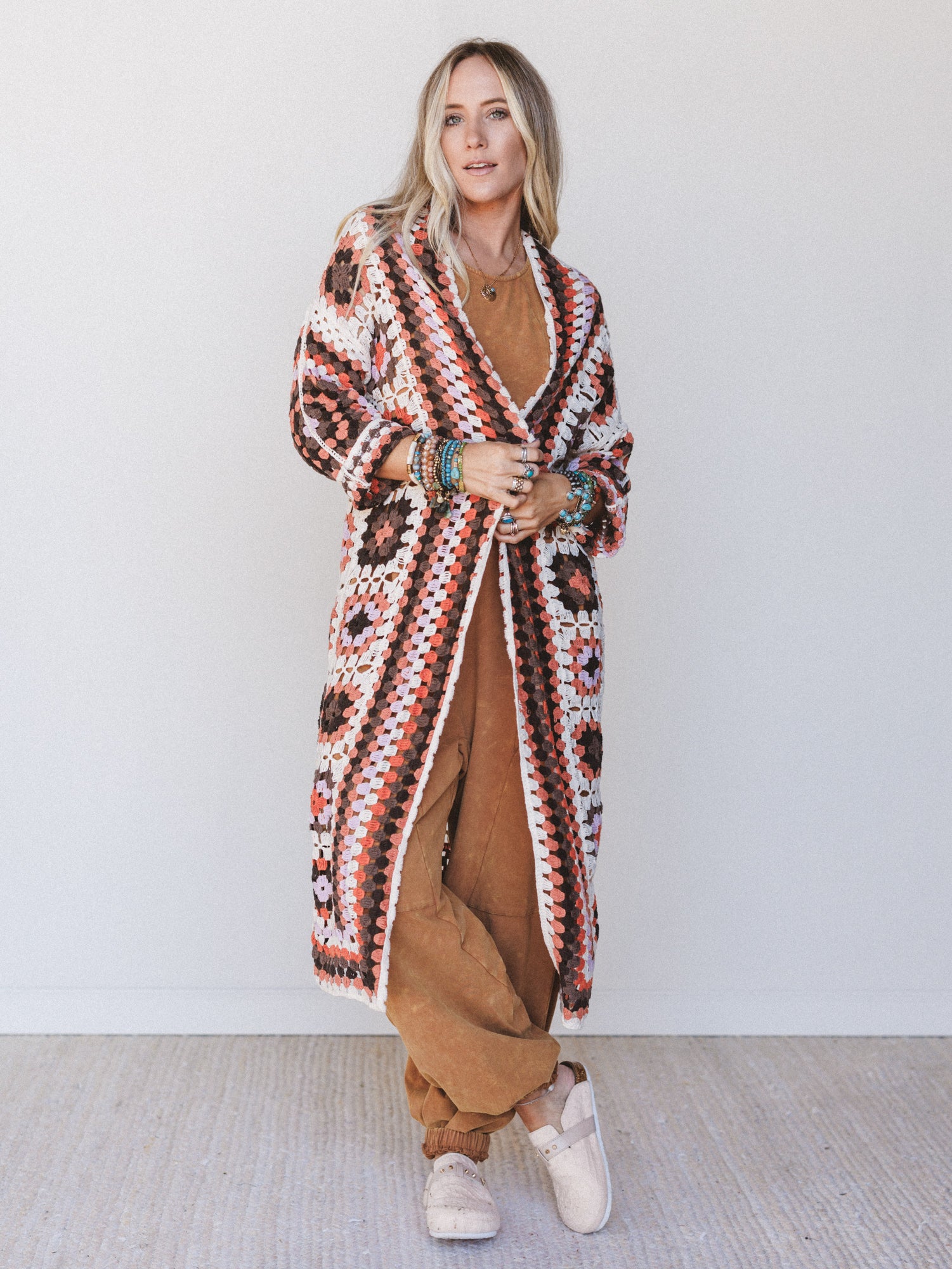 The Nest Soulful Wanderer Crochet Duster - Brown Multi - Image 3