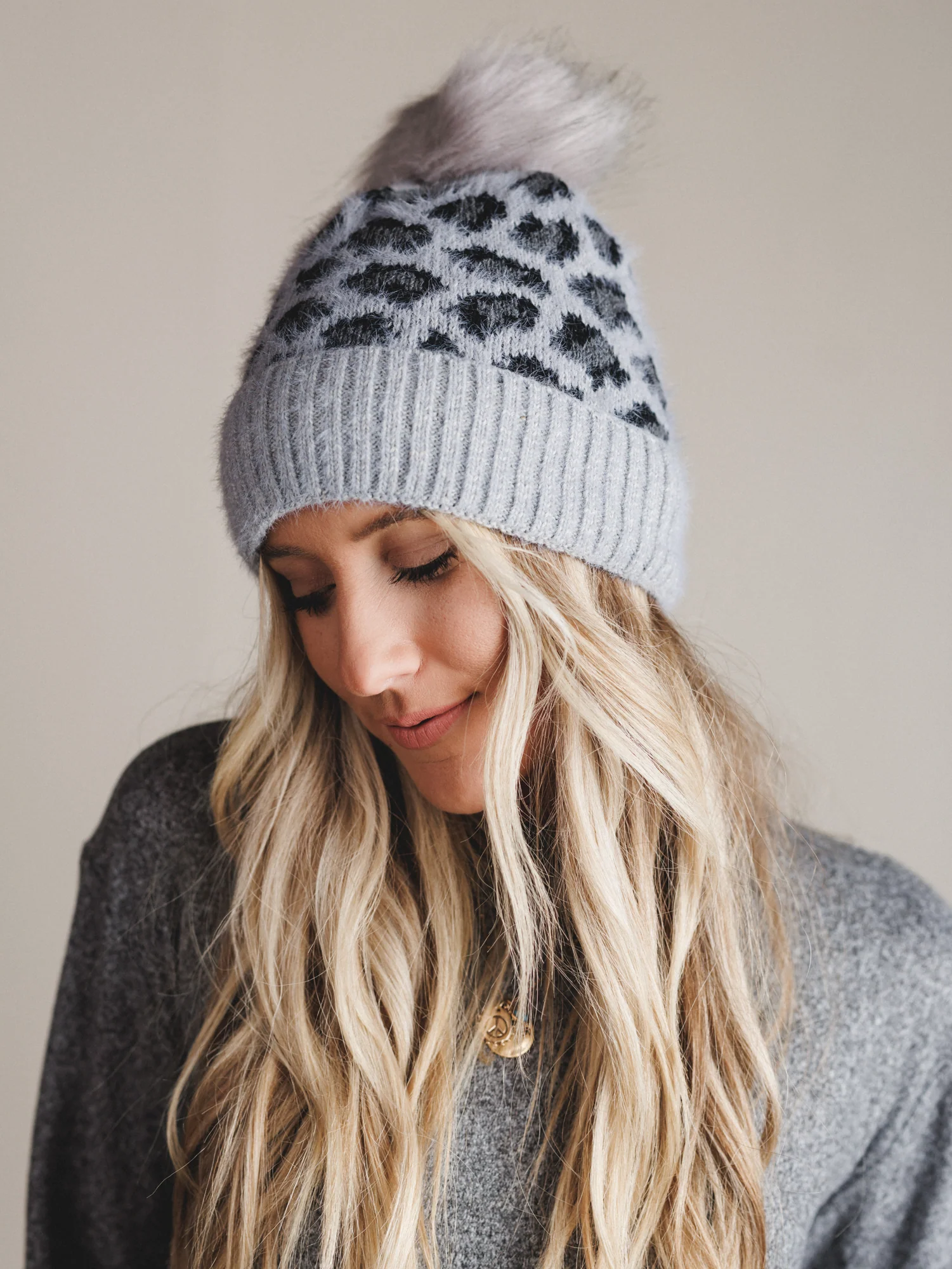 Spot On Leopard Print Beanie - Gray - Image 3