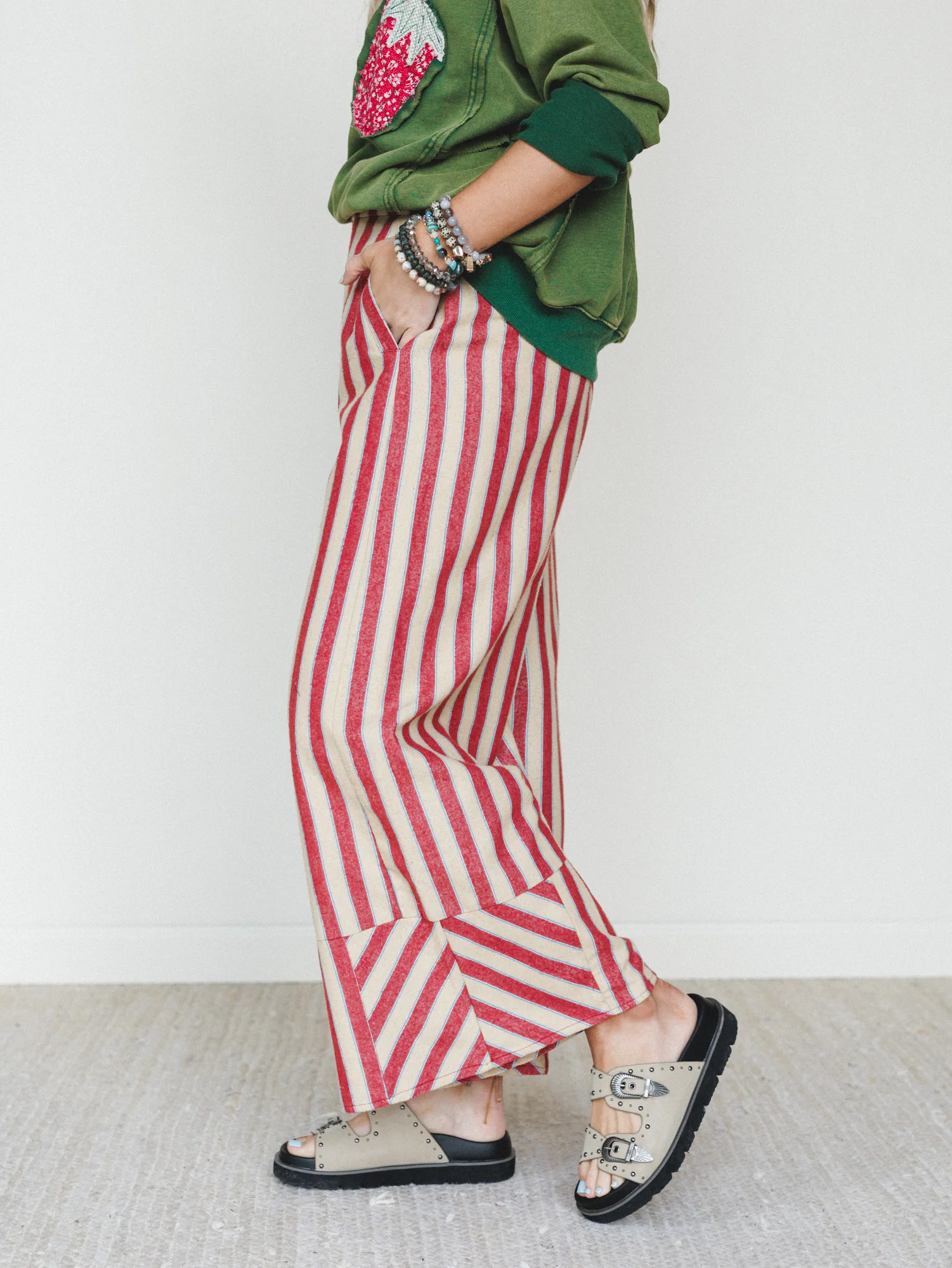 Star of the Sun Striped Pants - Red - Image 2