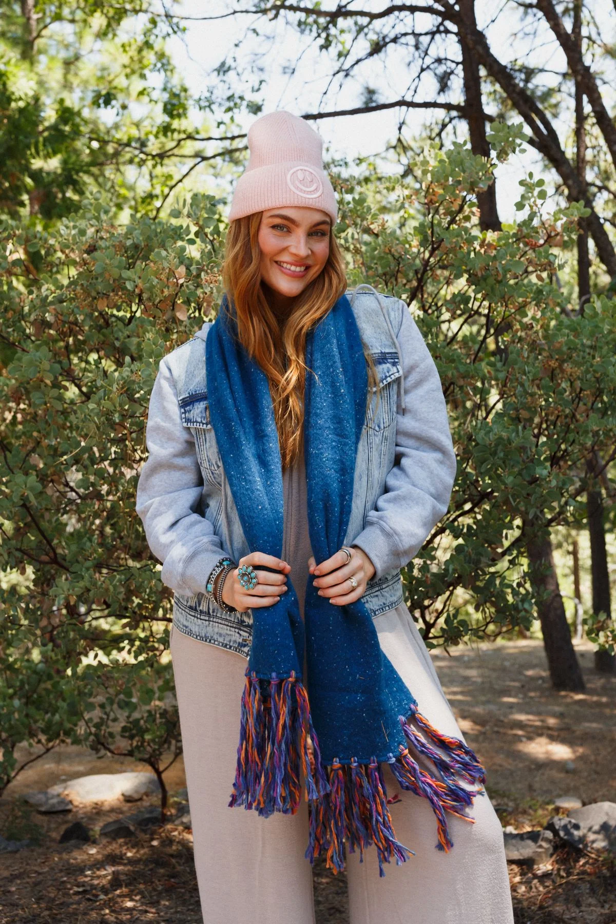 Stardust Speckled Fringe Scarf - Blue - Image 2