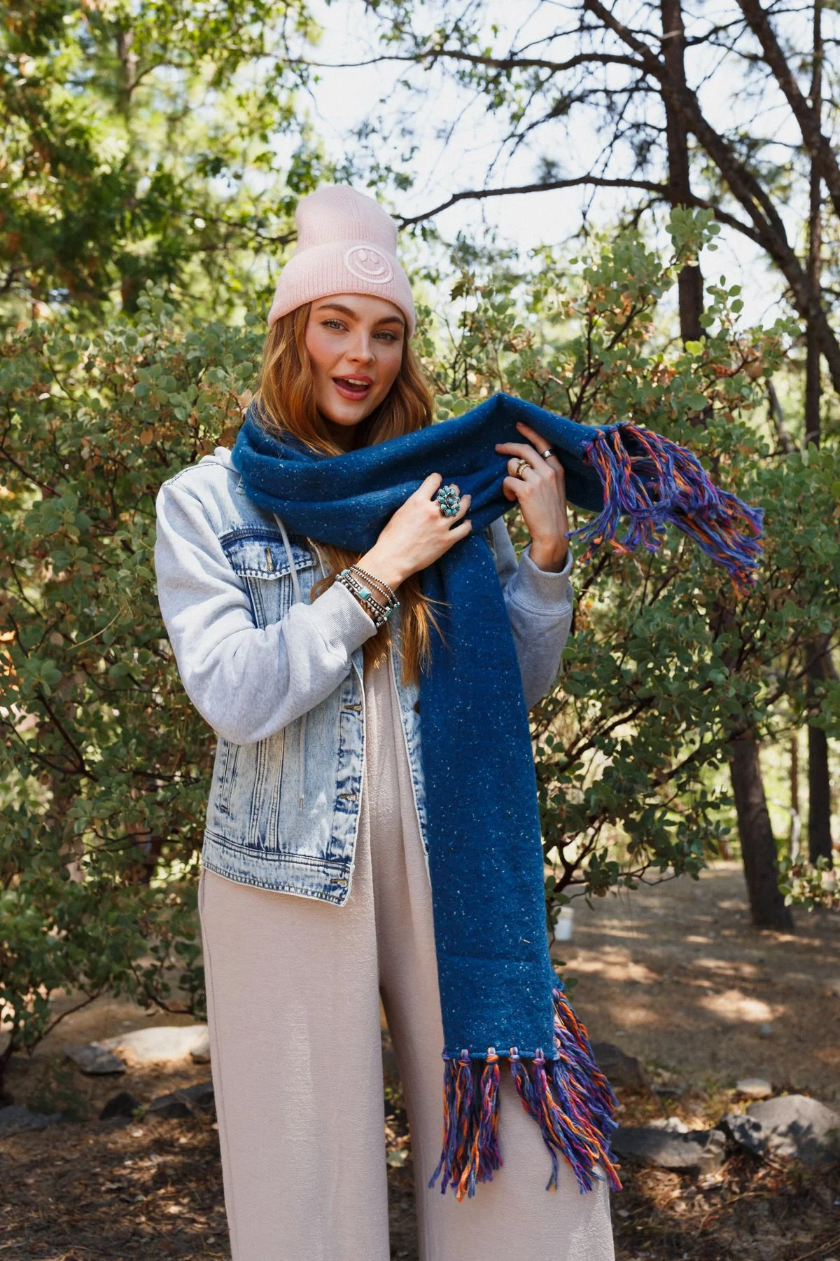 Stardust Speckled Fringe Scarf - Blue - Image 5