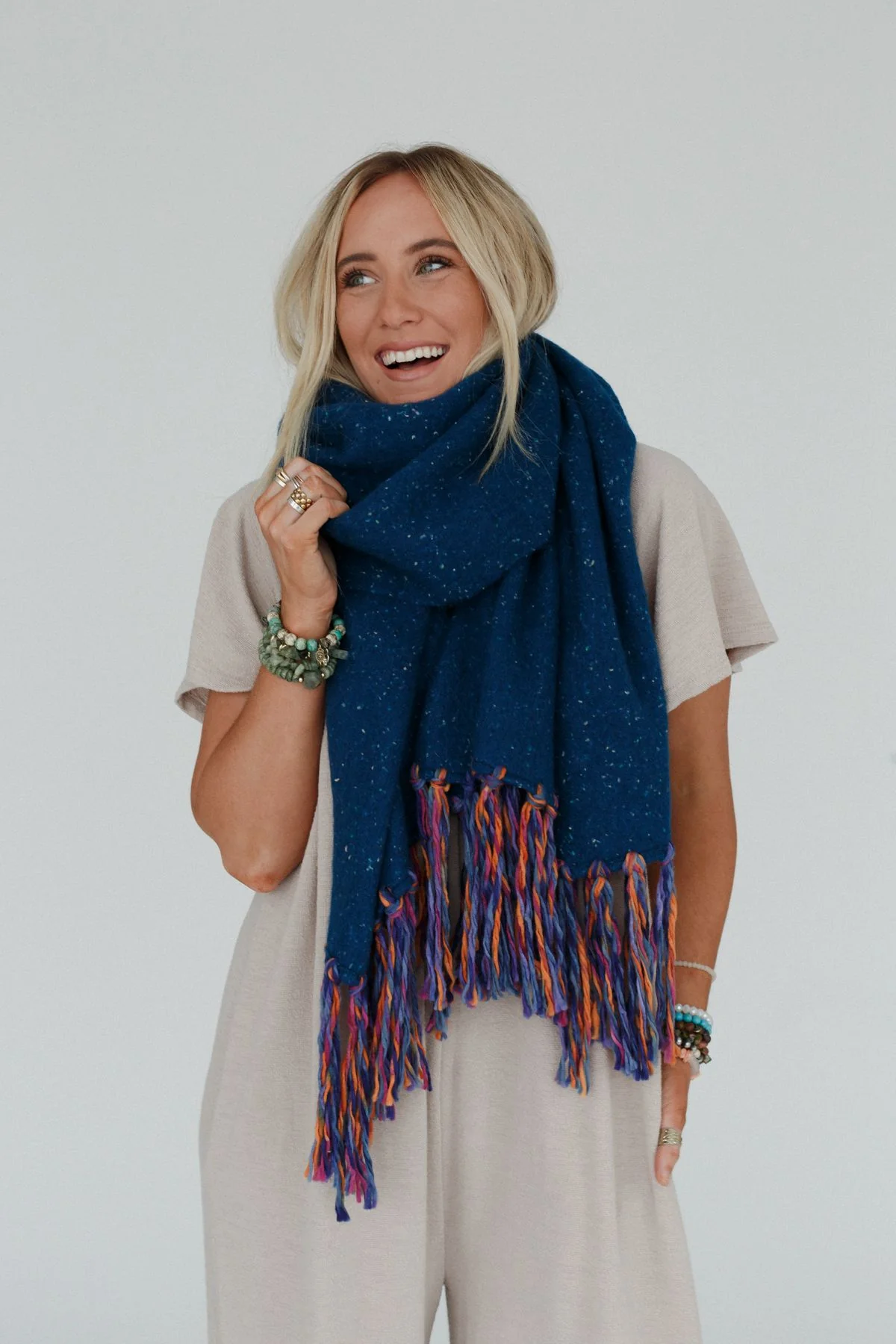 Stardust Speckled Fringe Scarf - Blue - Image 8