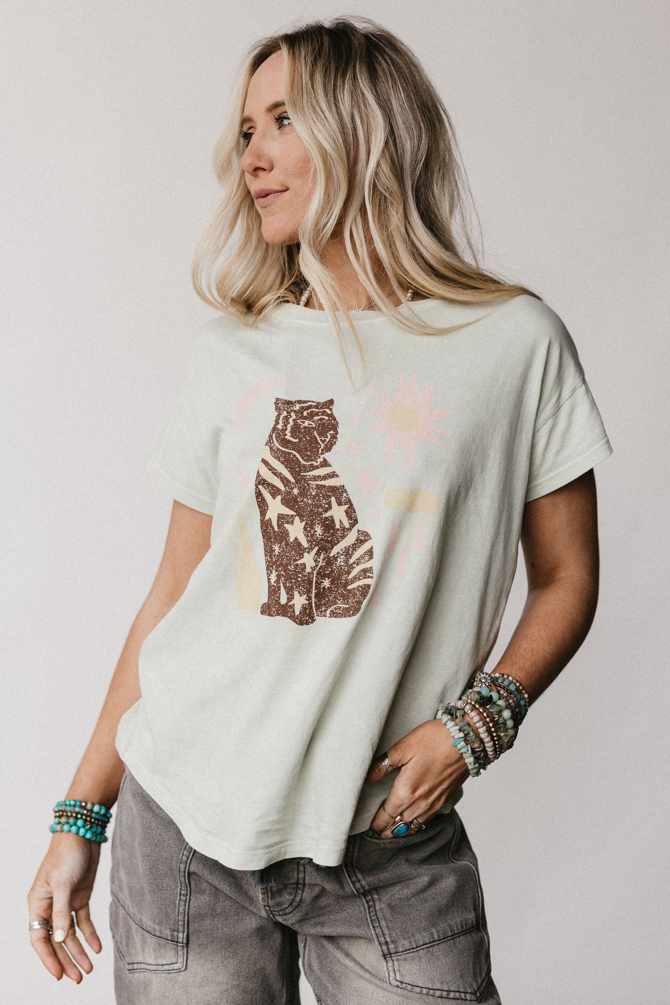 Starry Tiger Graphic Tee - Sage - Image 2