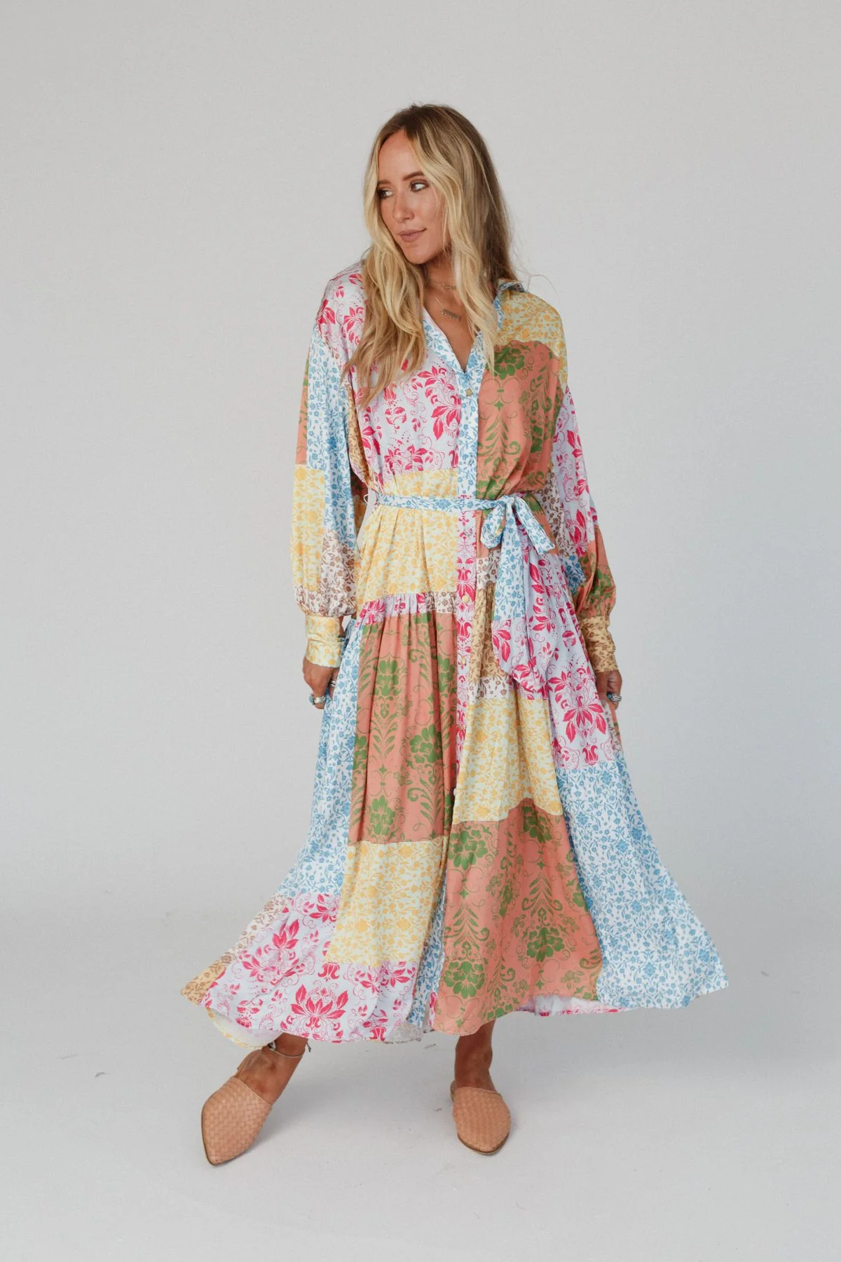 State Of Bliss Button Up Dress - Brown Multi - Image 2