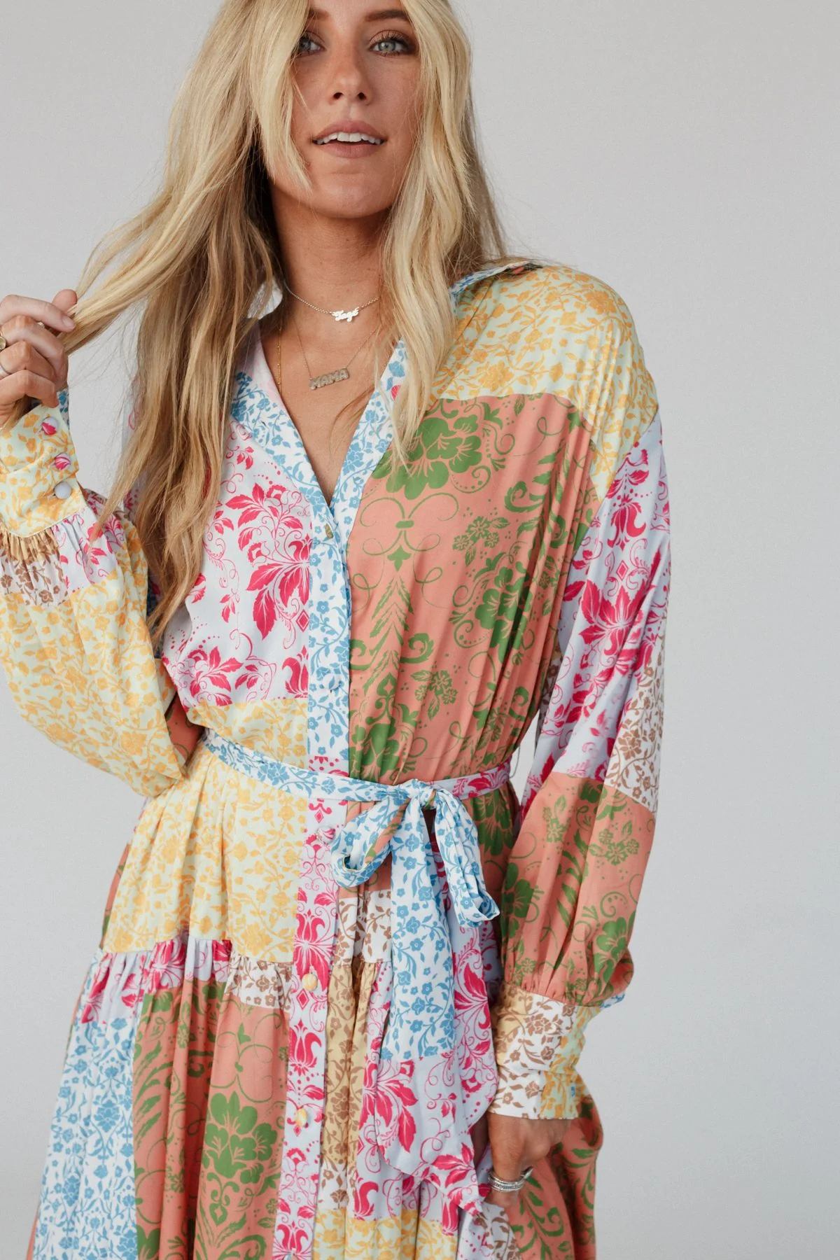 State Of Bliss Button Up Dress - Brown Multi - Image 3