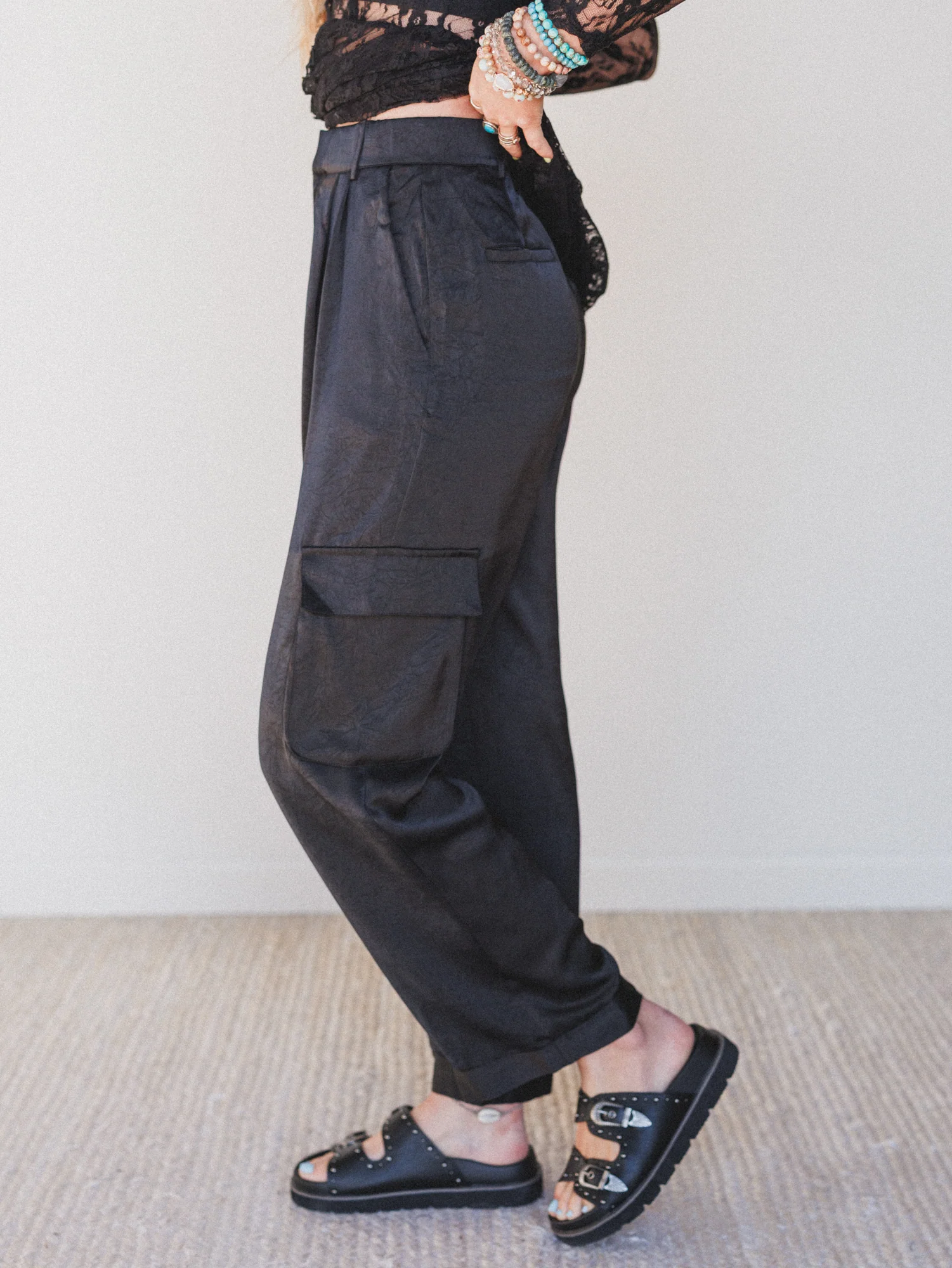 Stealing The Show Satin Pants - Black - Image 2