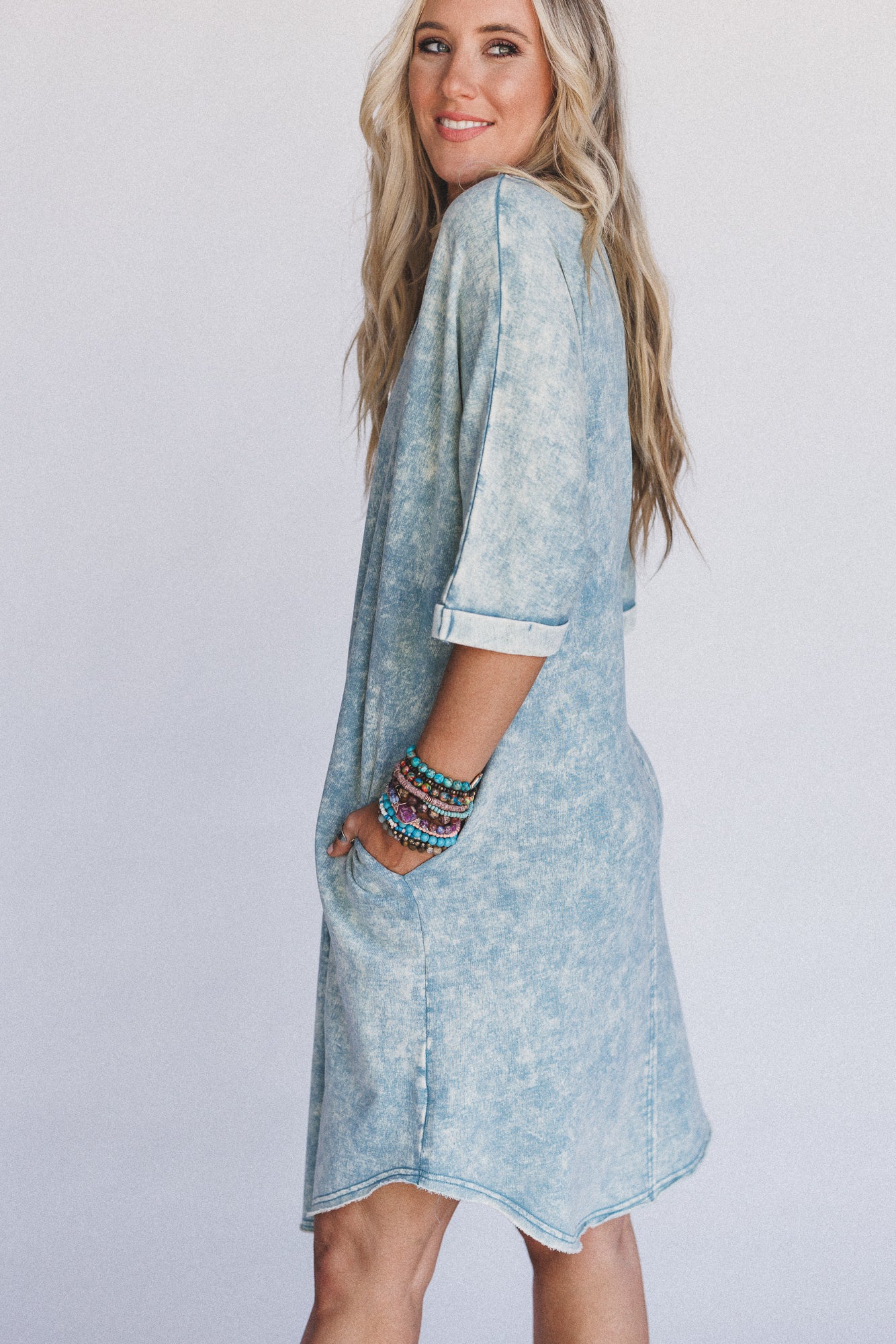 Stormy Skies Tee Dress - Blue - Image 2