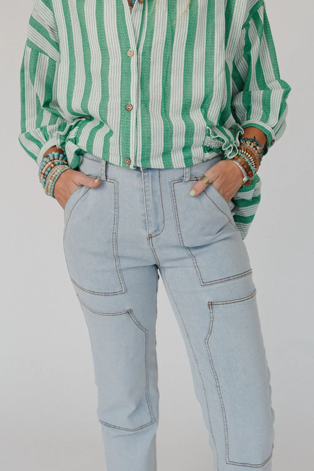 Straight Arrow Cargo Jeans - Light Wash - Image 3