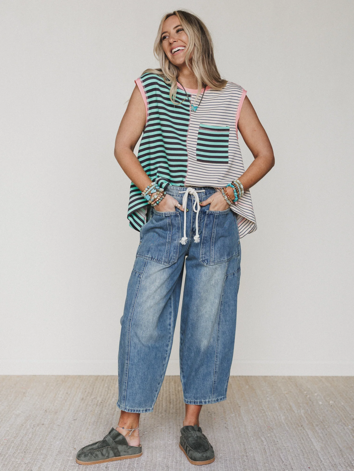 Stripe Start Tank - Mint Brown Beige - Image 2