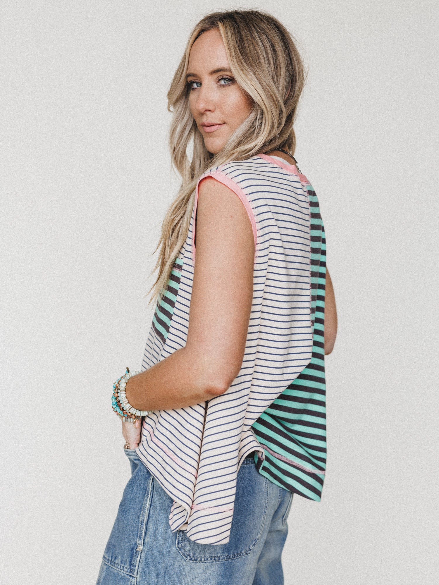 Stripe Start Tank - Mint Brown Beige - Image 3