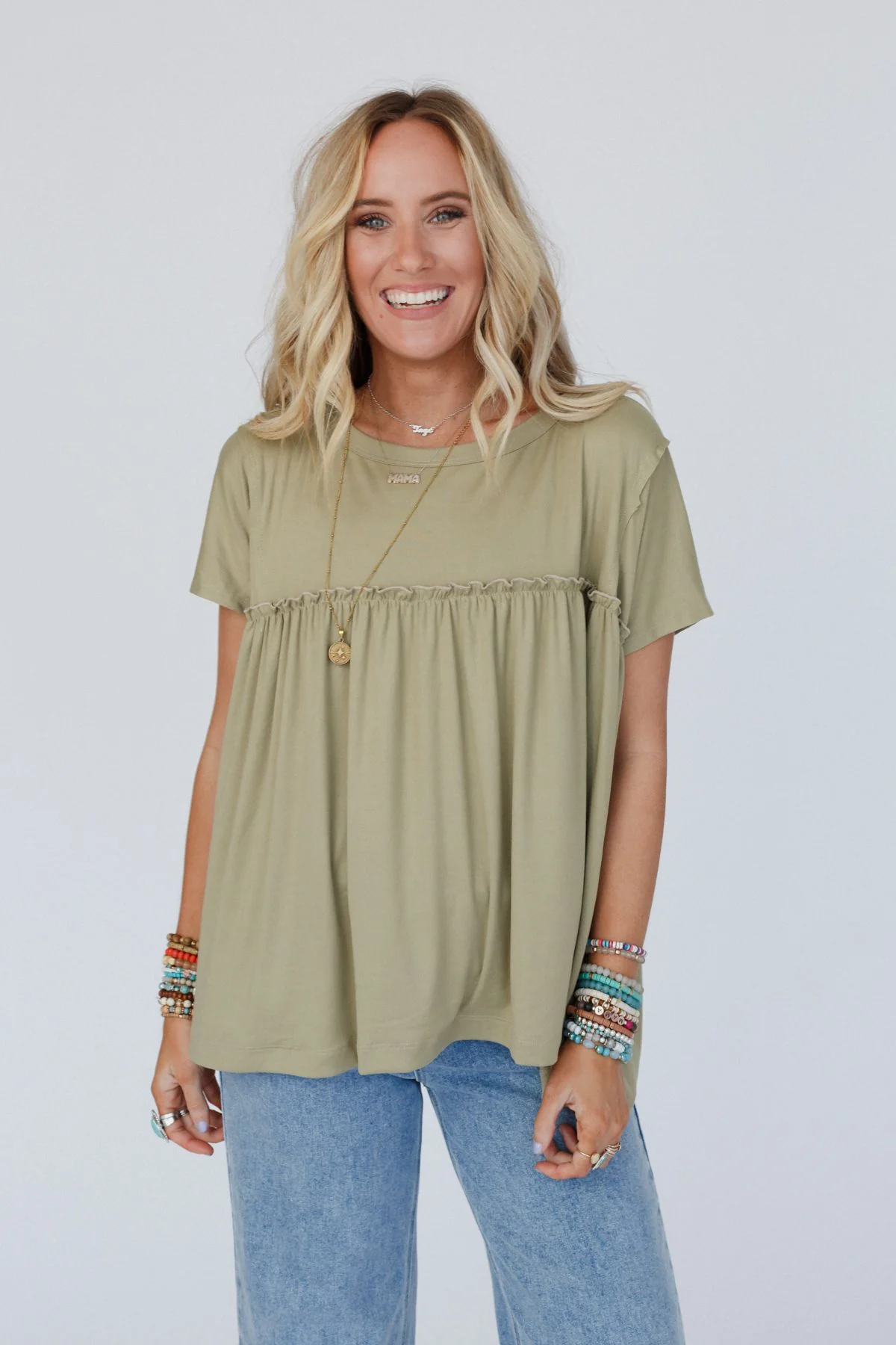 Sunday Morning Babydoll Top - Light Olive - Image 2