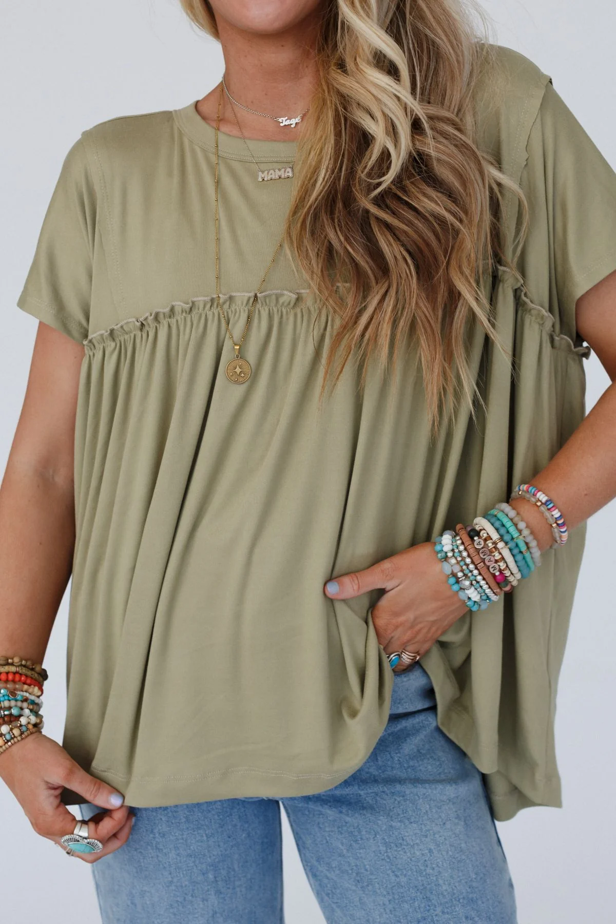 Sunday Morning Babydoll Top - Light Olive - Image 3