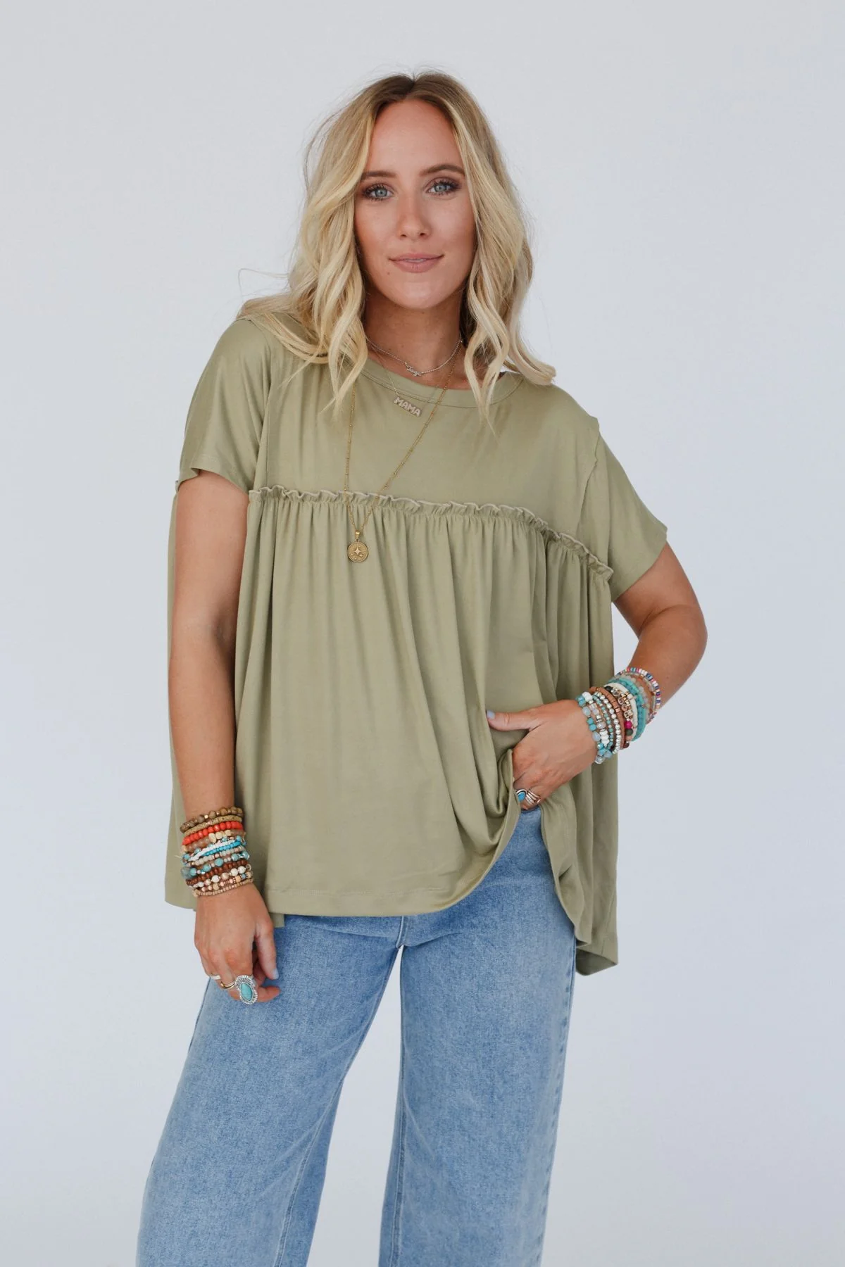 Sunday Morning Babydoll Top - Light Olive - Image 6