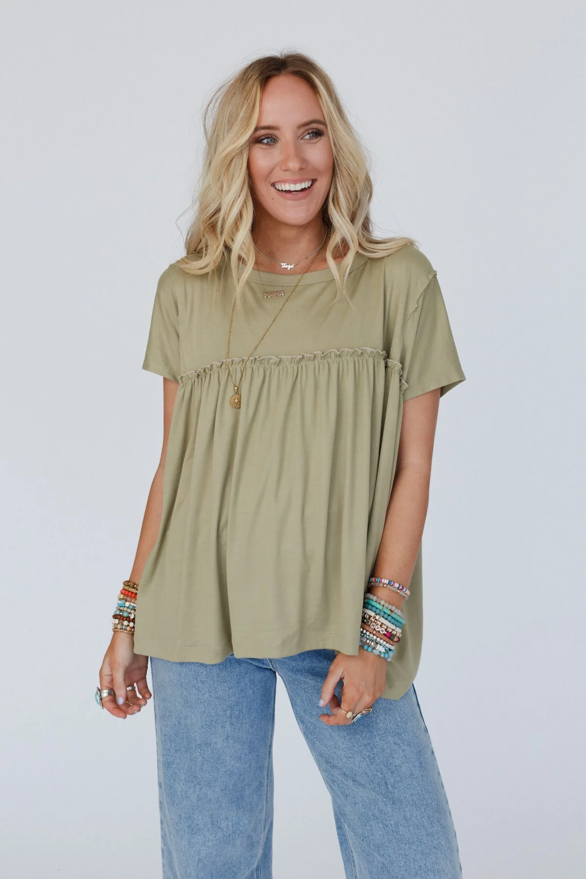 Sunday Morning Babydoll Top - Light Olive - Image 7