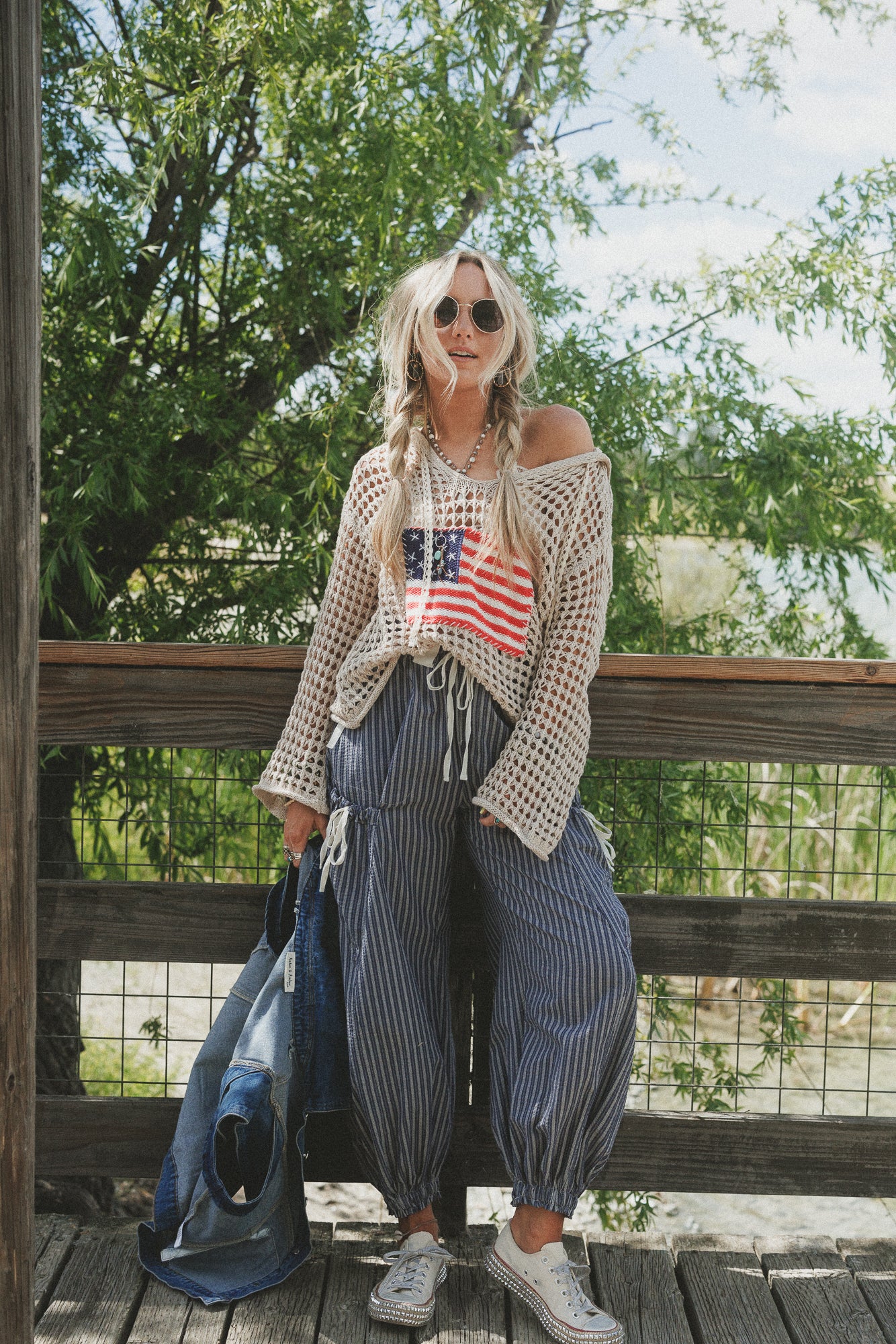 Sunday Social Striped Drawstring Joggers - Blue - Image 2