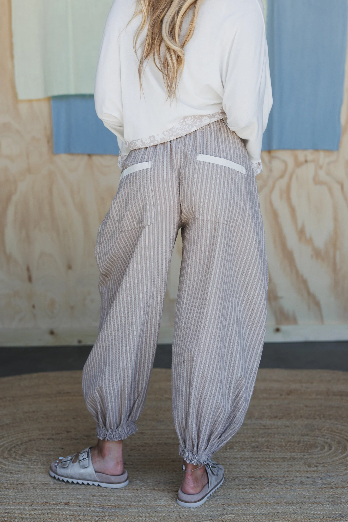 Sunday Social Striped Drawstring Joggers - Coco - Image 4