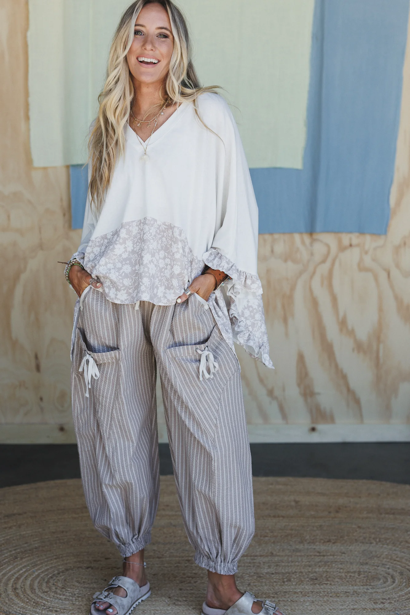 Sunday Social Striped Drawstring Joggers - Coco - Image 5