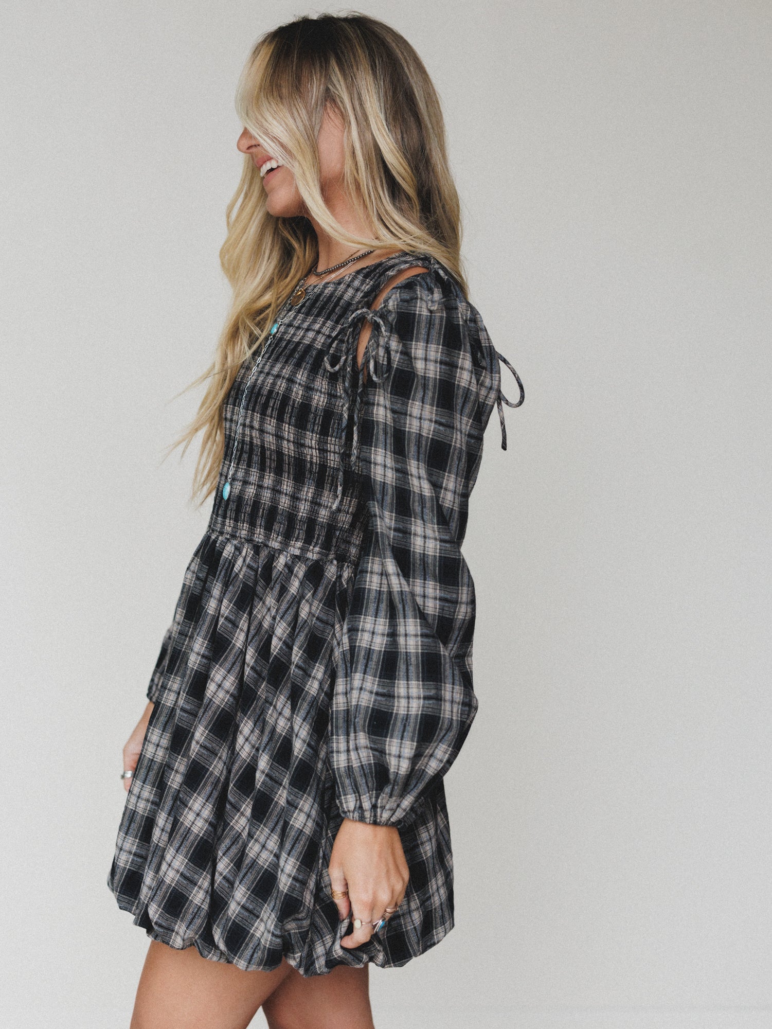 Sunset Rust Plaid Dress - Black - Image 4