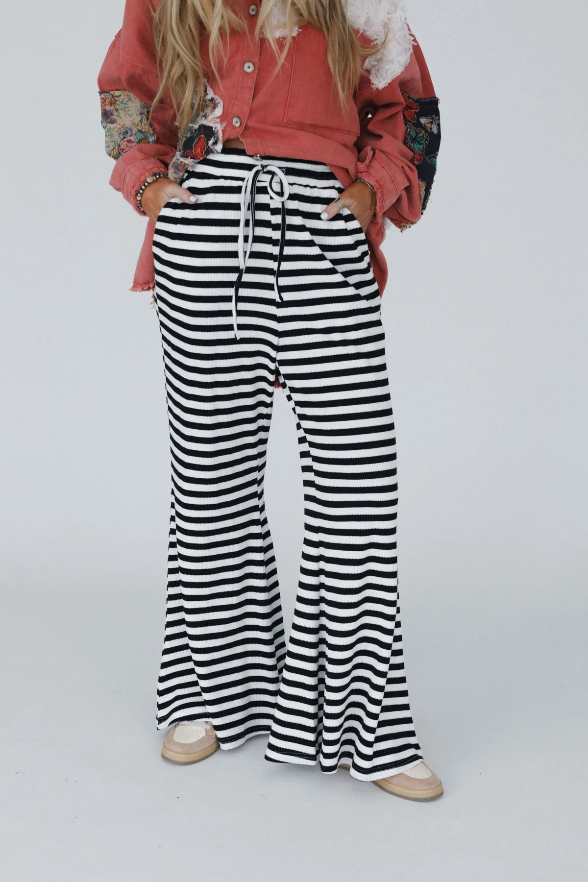 Sunset Stride Striped Pants - Black - Image 4
