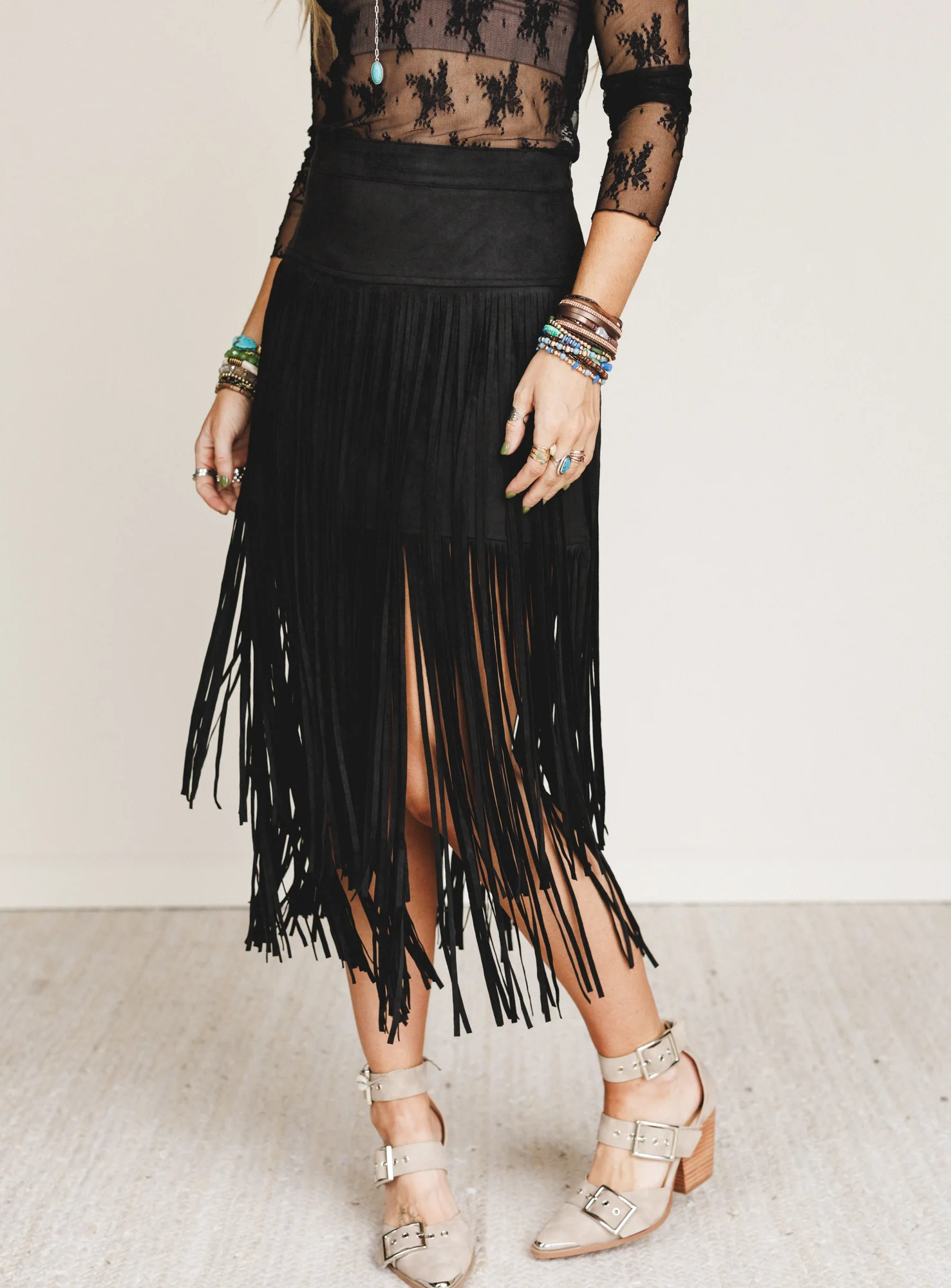 Swayed West Fringe Skirt - Black - Image 5