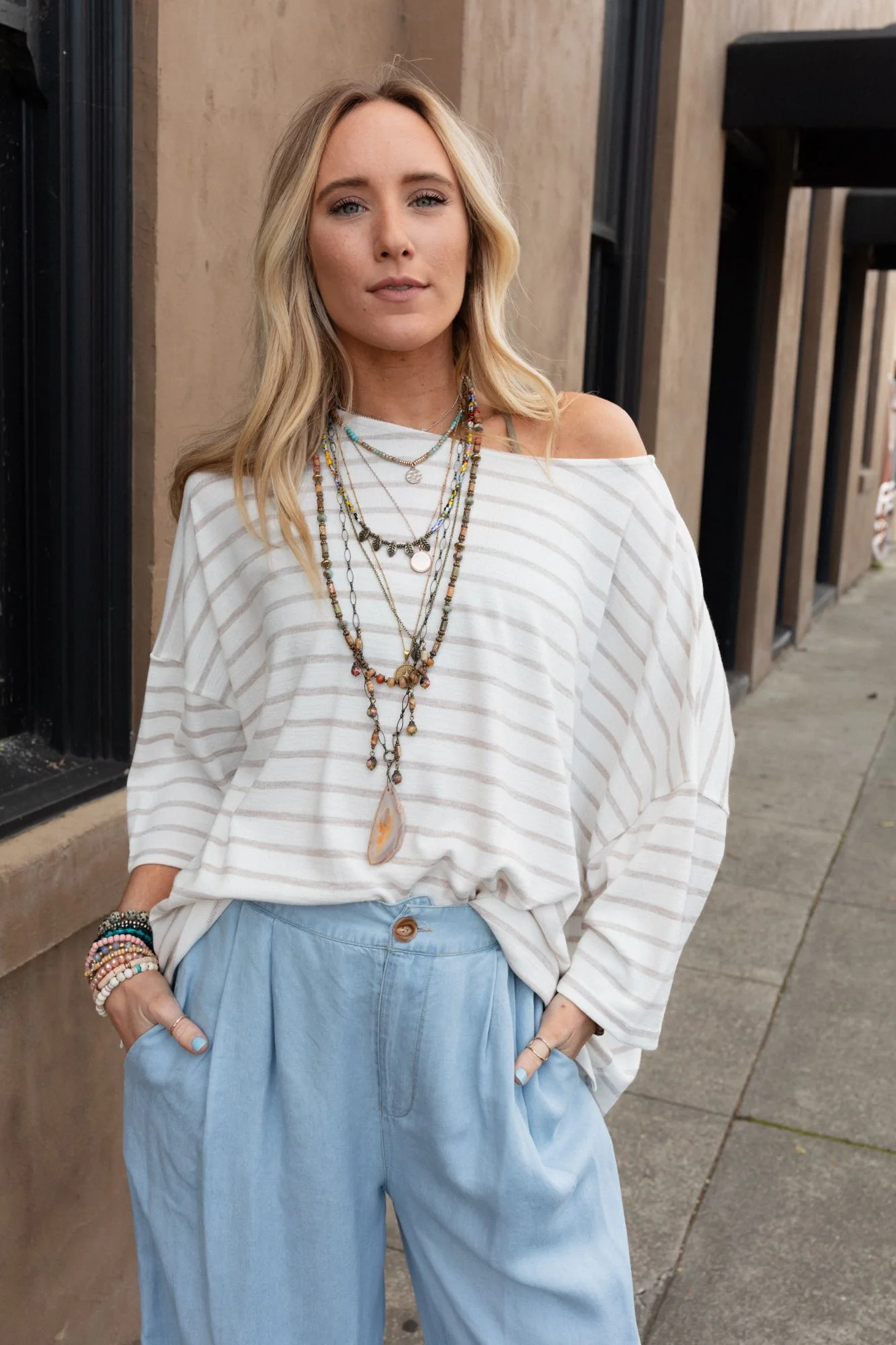 The Nest Swaying Stripes Top - Oatmeal - Image 11