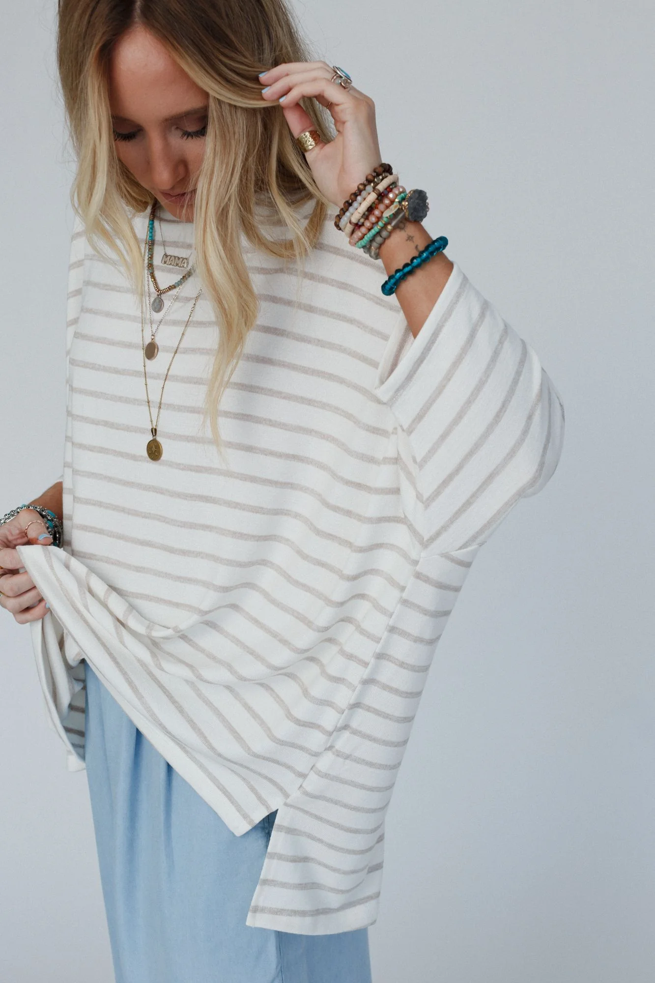 The Nest Swaying Stripes Top - Oatmeal - Image 3