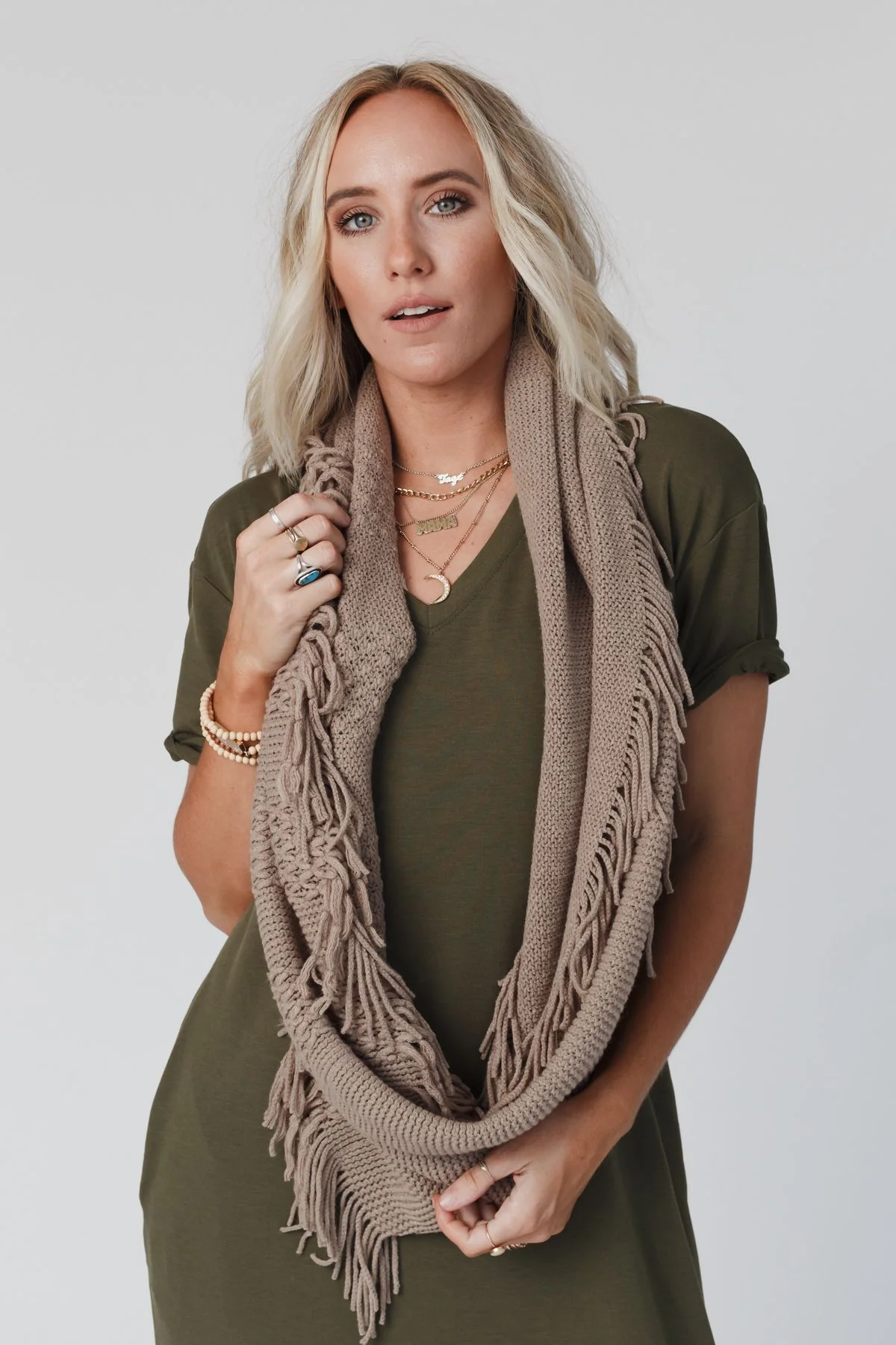 Sweet Dreams Fringe Infinity Scarf - Mocha - Image 4