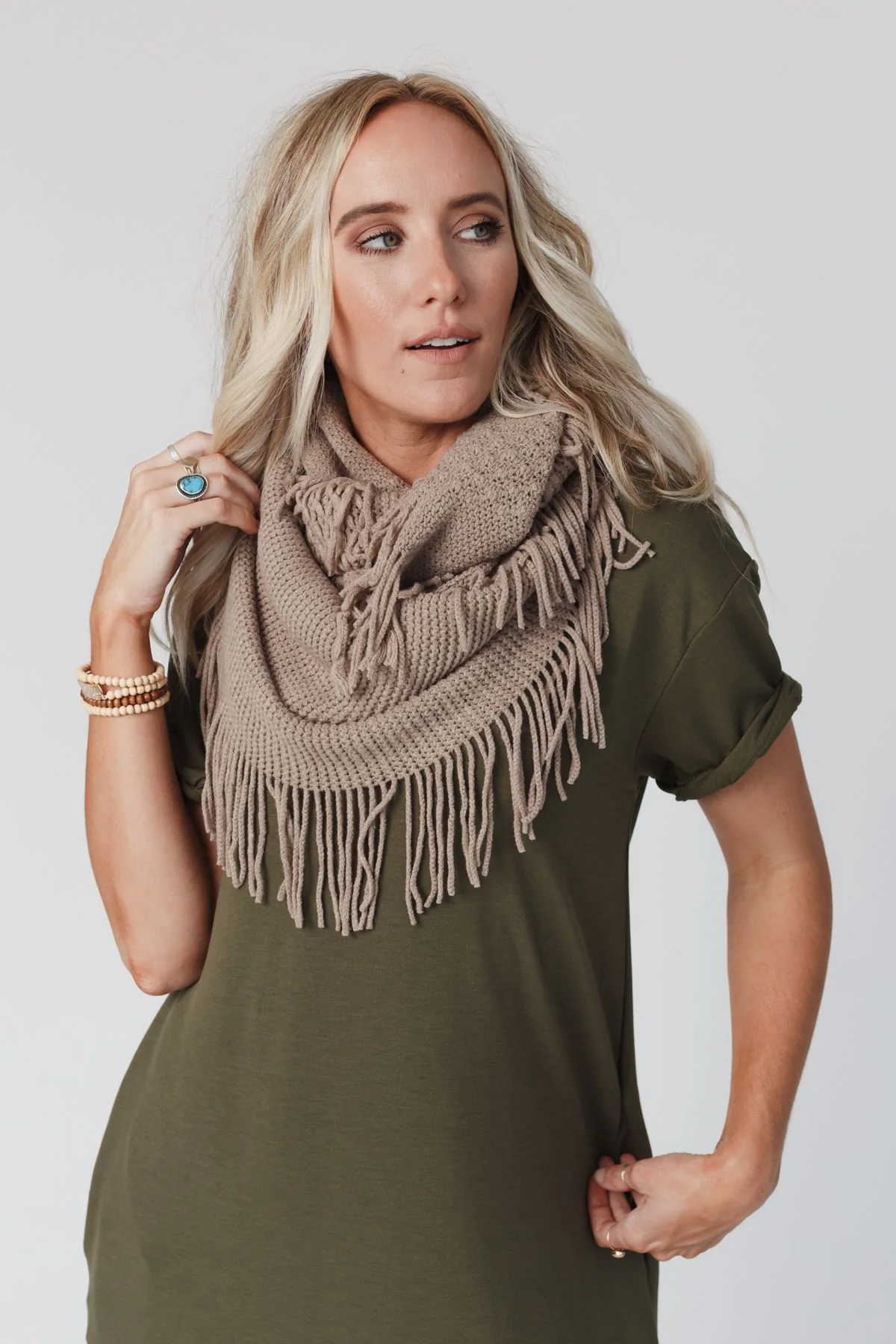 Sweet Dreams Fringe Infinity Scarf - Mocha - Image 5