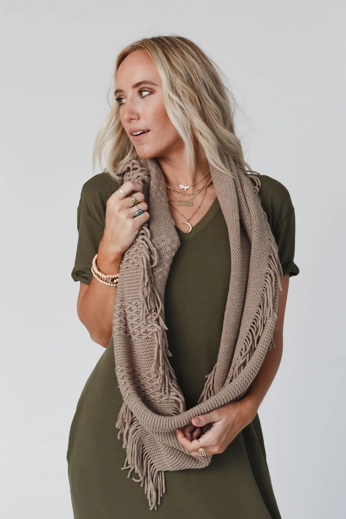 Sweet Dreams Fringe Infinity Scarf - Mocha - Image 8