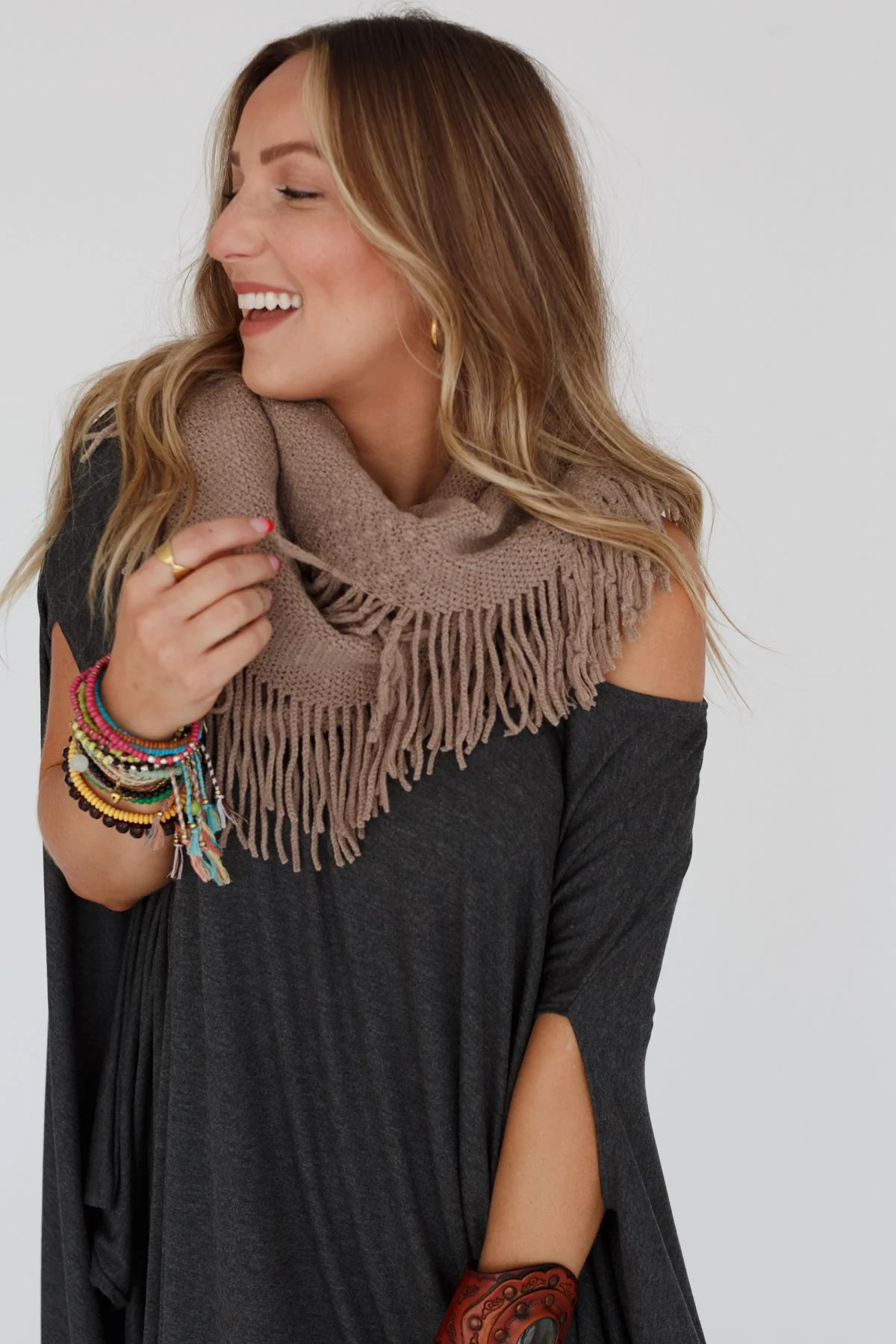 Sweet Dreams Fringe Infinity Scarf - Mocha - Image 7