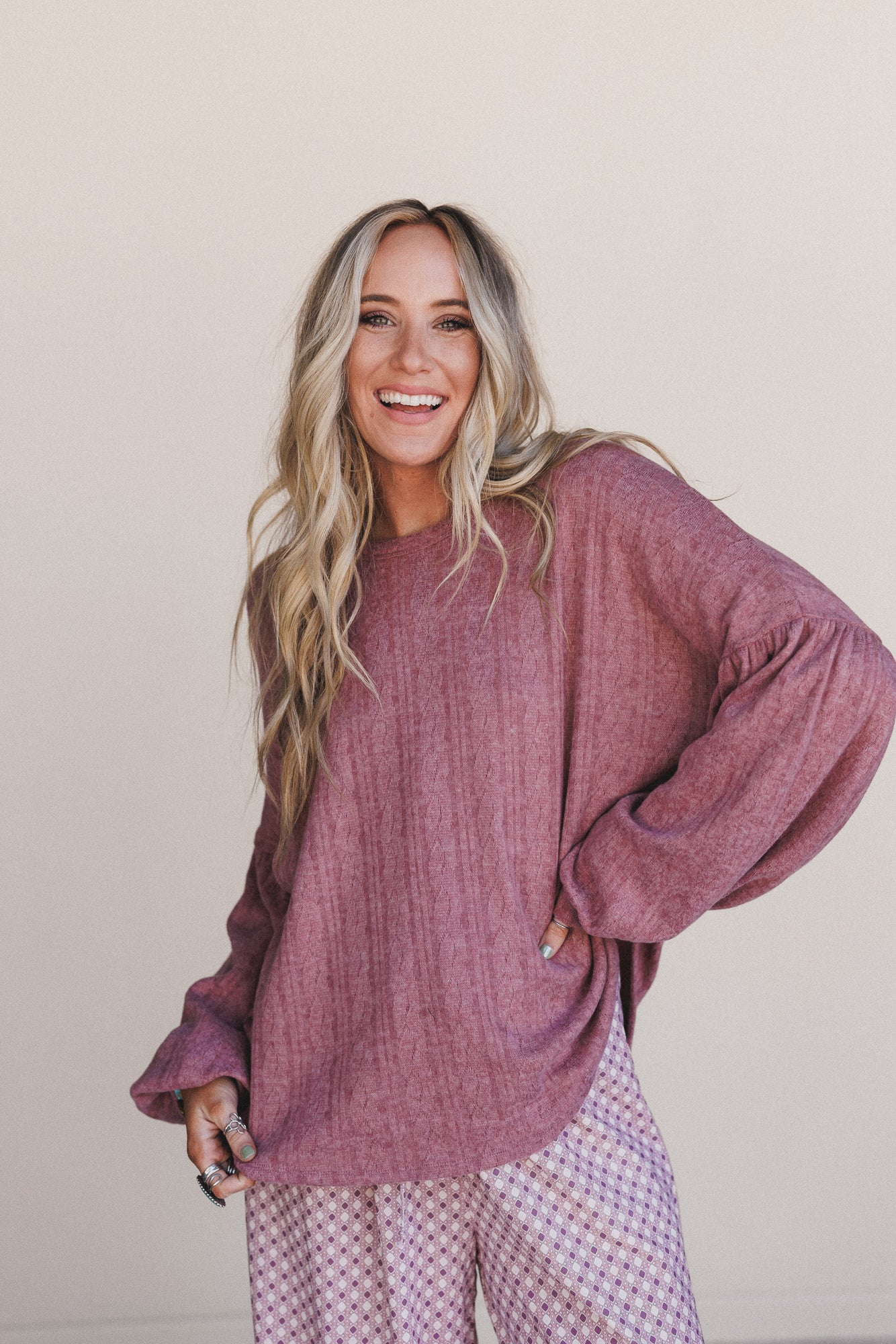 The Nest Sweet Heart Balloon Sleeve Knit Sweater - Mulberry - Image 4