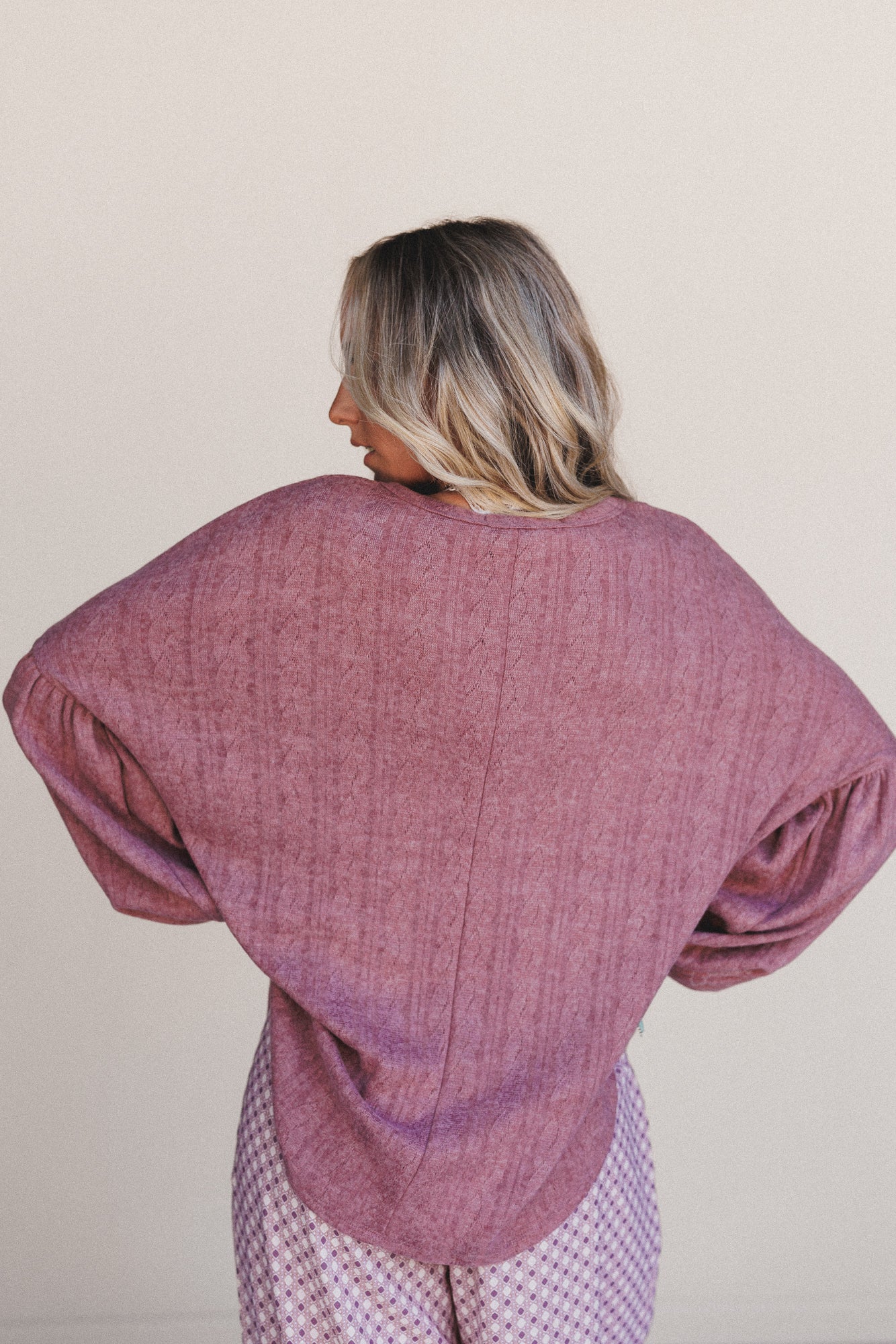 The Nest Sweet Heart Balloon Sleeve Knit Sweater - Mulberry - Image 5