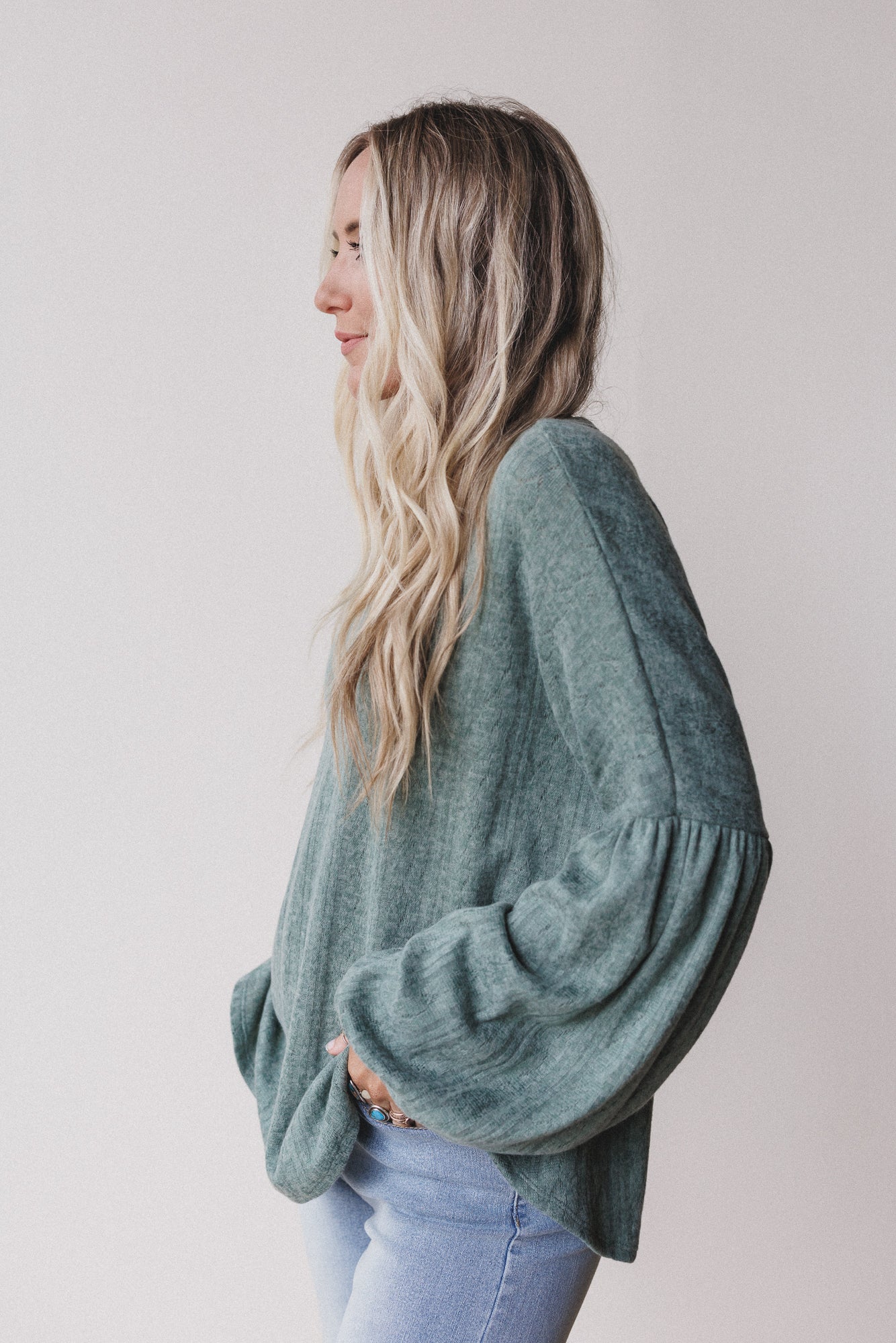The Nest Sweet Heart Balloon Sleeve Knit Sweater - Olive - Image 3